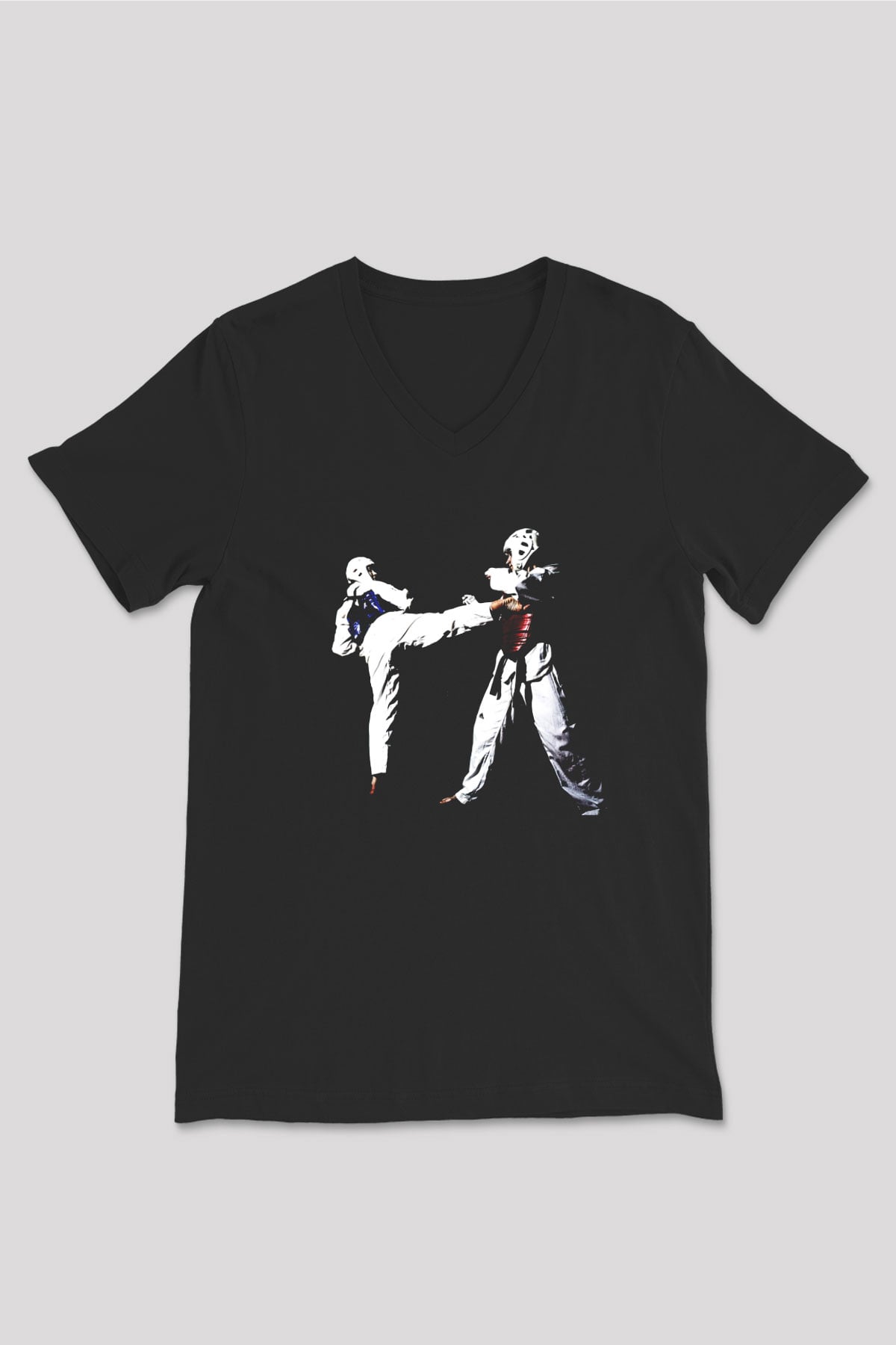 Taekwondo Siyah Unisex V Yaka Tişört T-Shirt