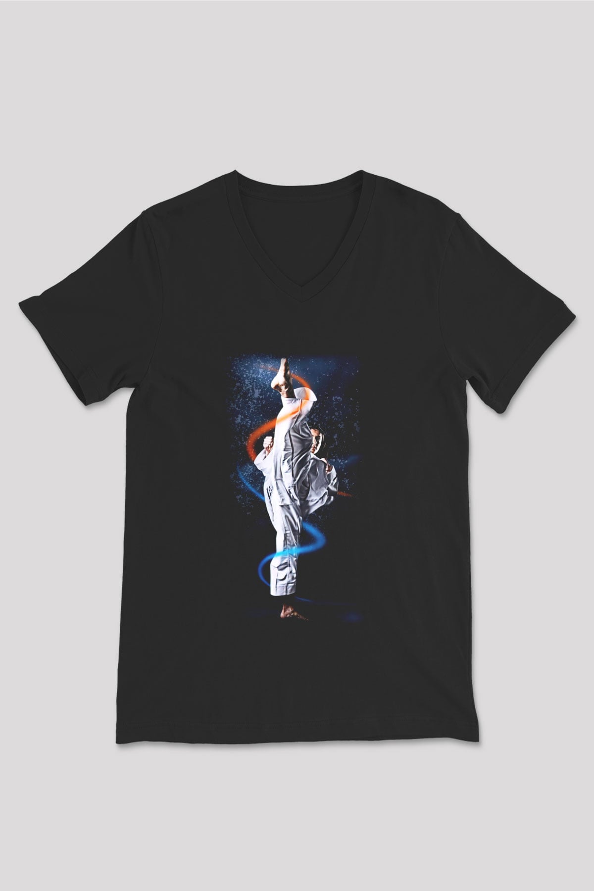 Taekwondo Siyah Unisex V Yaka Tişört T-Shirt