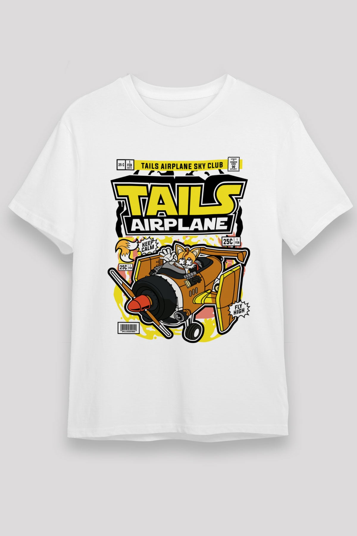 Tails Airplane  Baskılı Unisex Beyaz Tişört