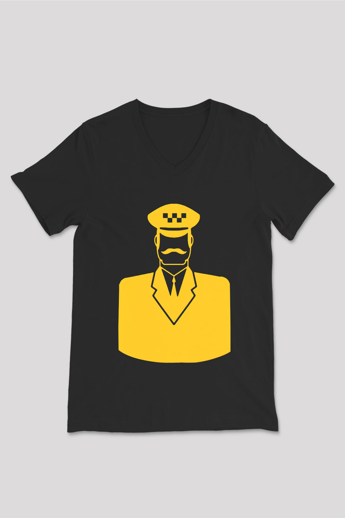 Taksici Siyah Unisex V Yaka Tişört T-Shirt