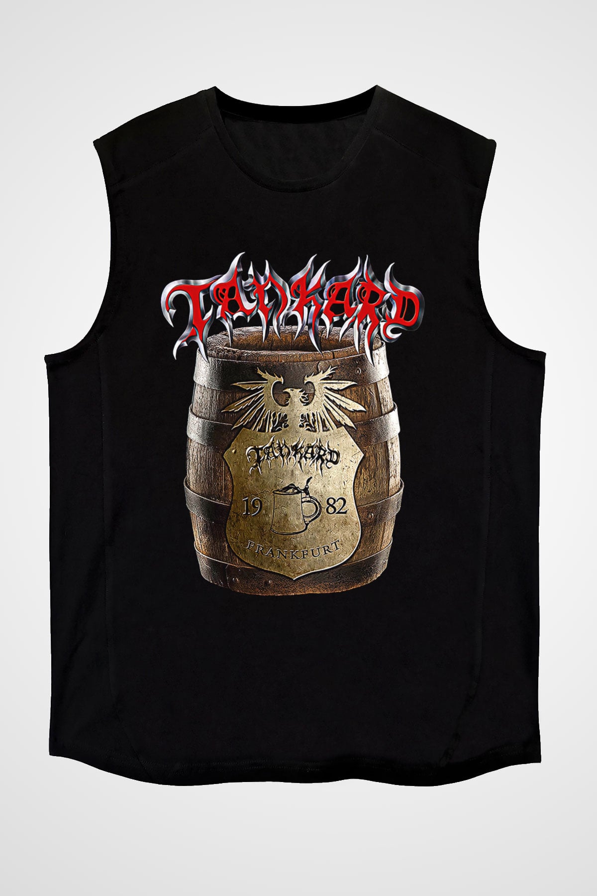 Tankard Baskılı Unisex Siyah Kolsuz Tişört - Tshirt