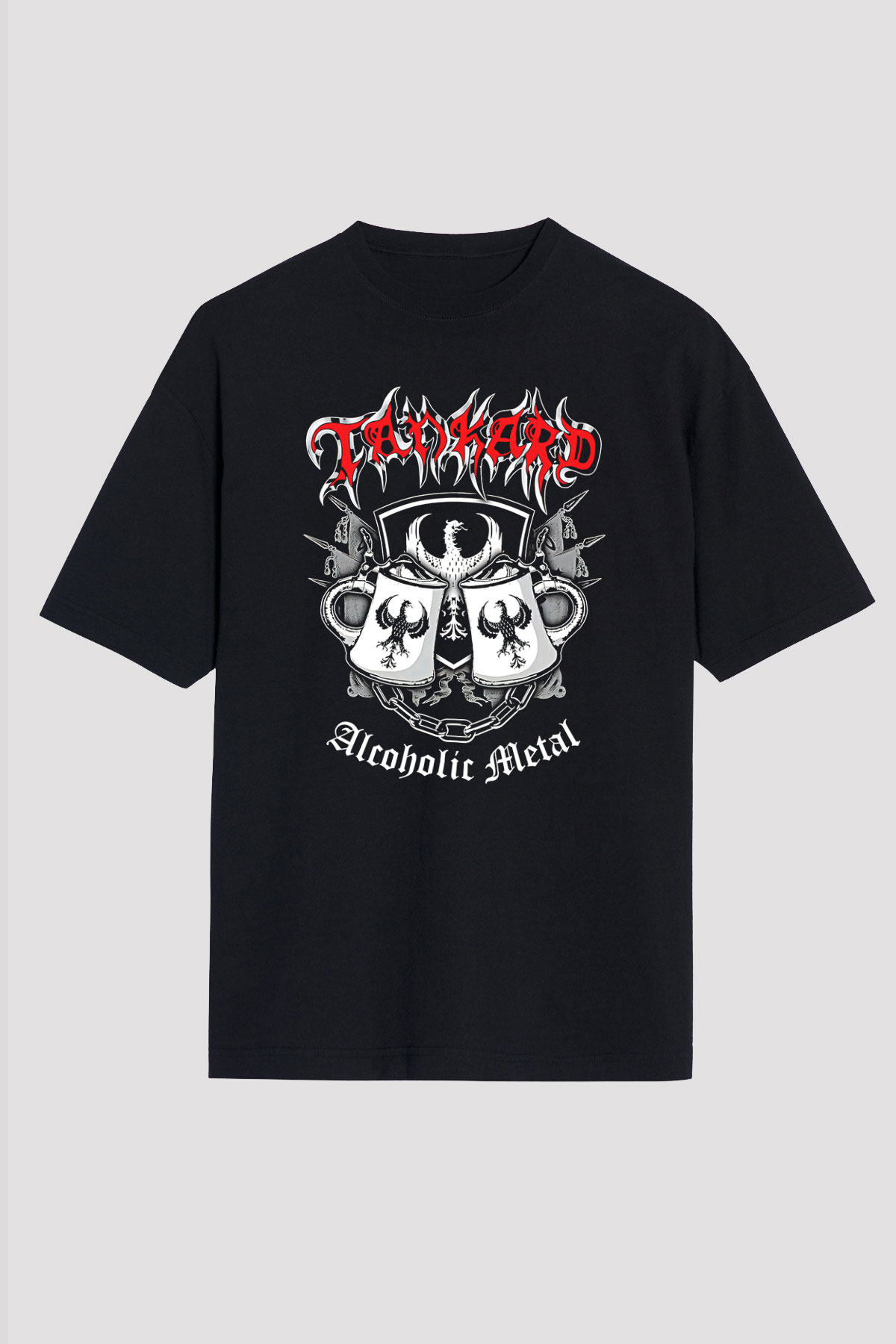 Tankard Baskılı Unisex Siyah Oversize Tişört - Tshirt
