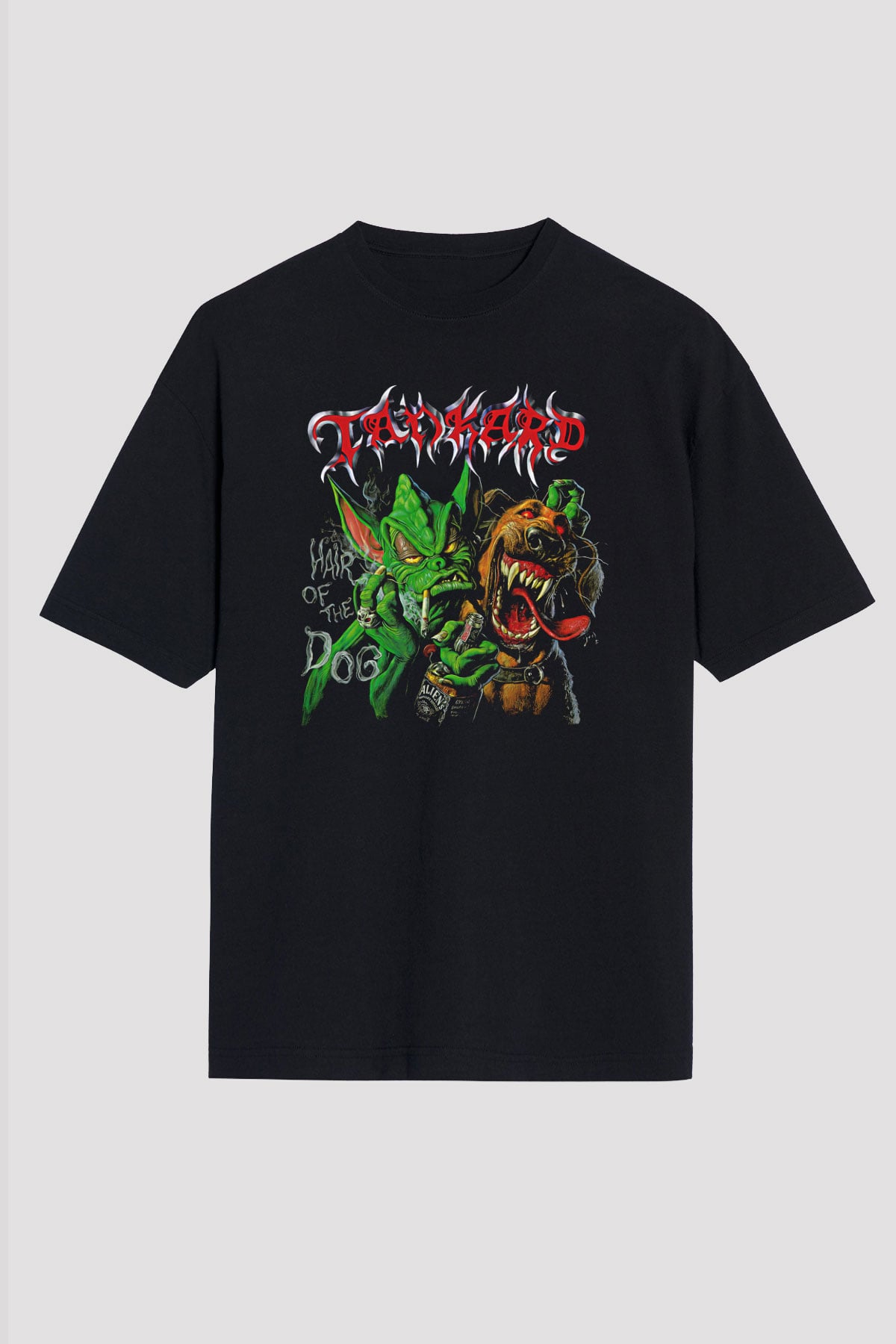 Tankard Baskılı Unisex Siyah Oversize Tişört - Tshirt