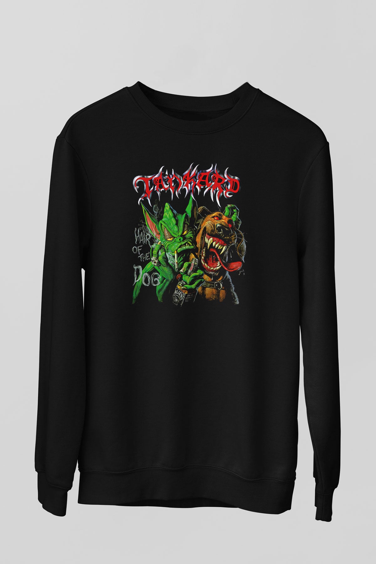 Tankard Baskılı Unisex Siyah Sweatshirt
