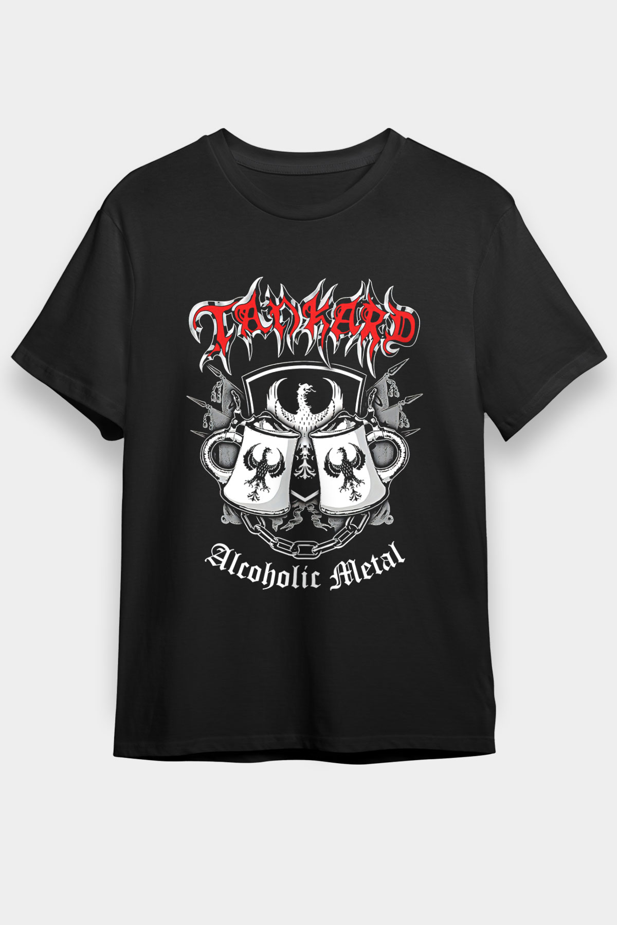 Tankard Baskılı Unisex Siyah Tişört - Tshirt