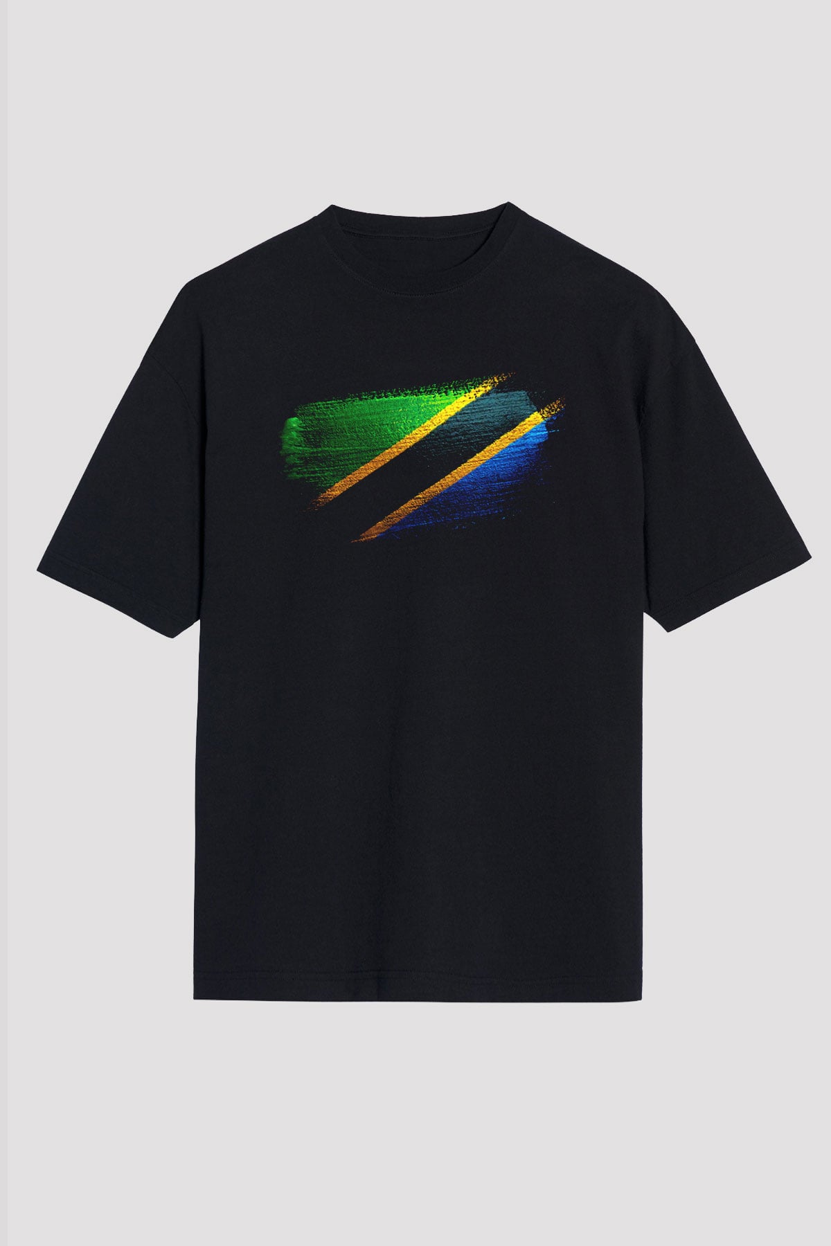 Tanzanya - Tanzania Bayrağı Baskılı Unisex Siyah Oversize Tişört