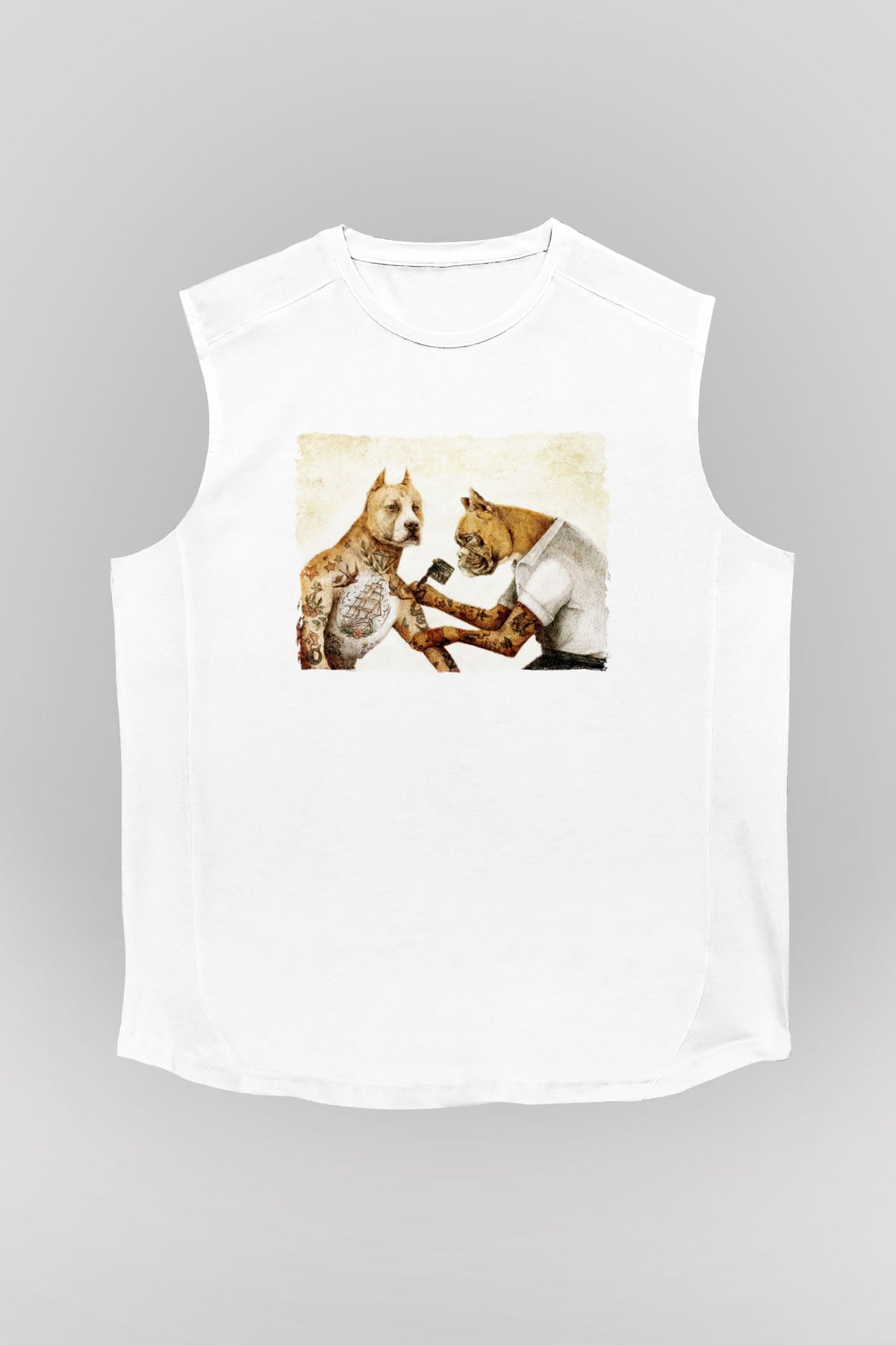 Tatoo Pitbull Baskılı Unisex Beyaz  Kolsuz Tişört