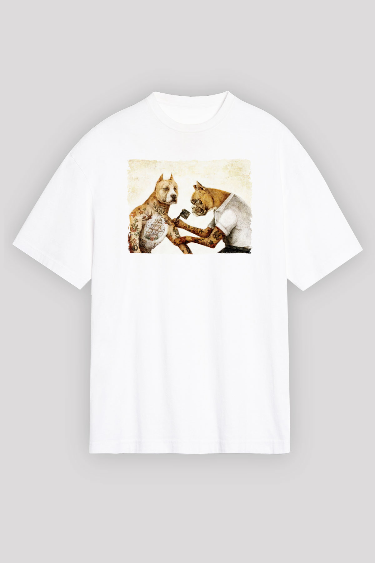 Tatoo Pitbull Baskılı Unisex Beyaz Tişört