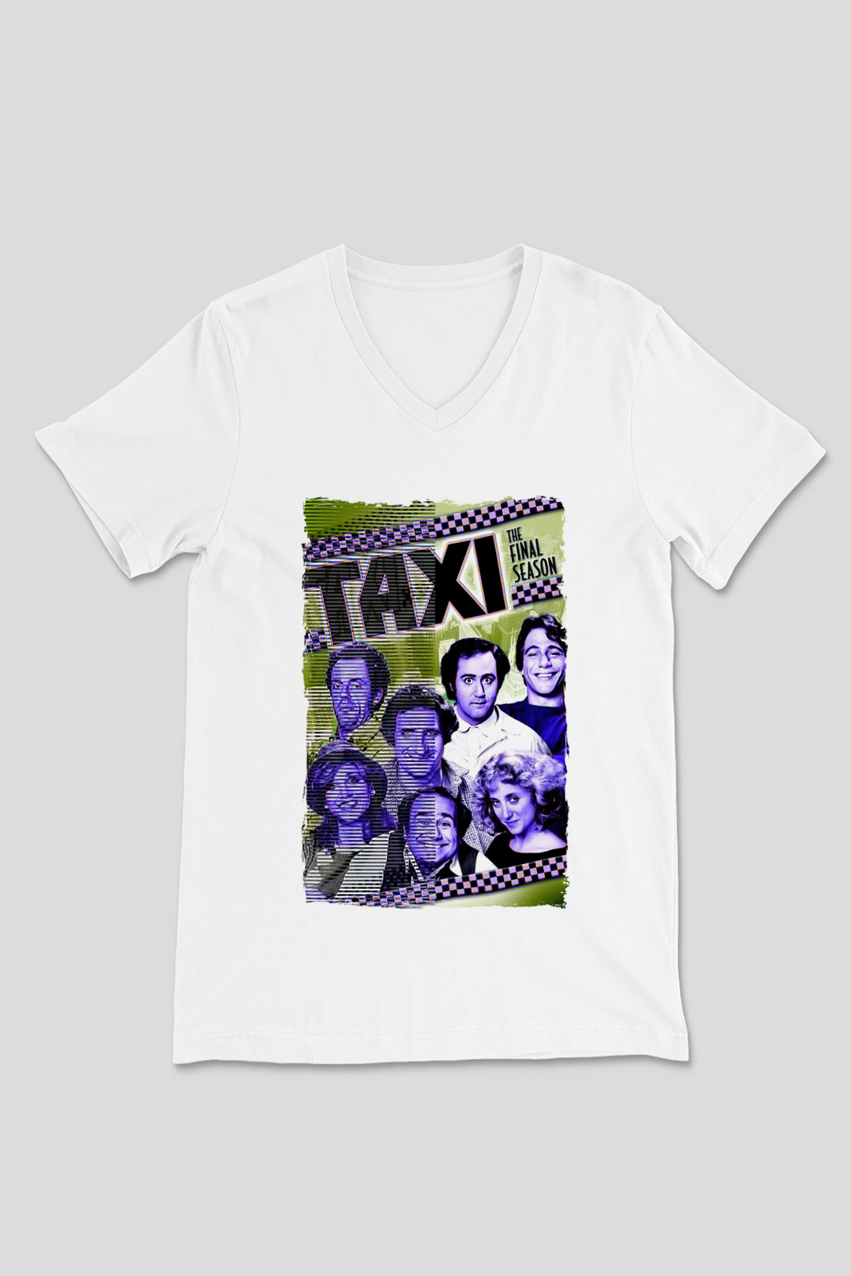 Taxi Beyaz Unisex  V Yaka Tişört