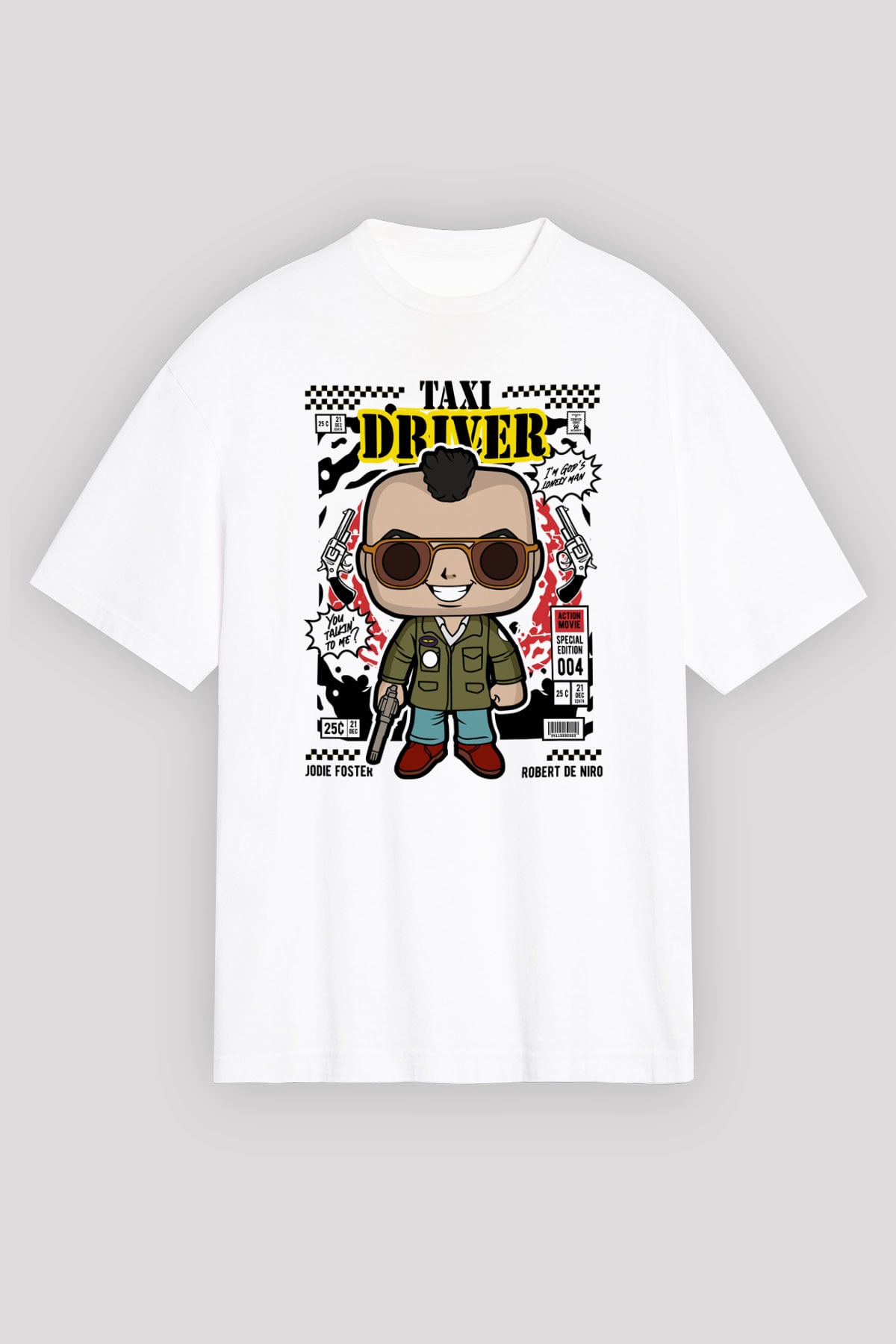 Taxi Driver Baskılı Unisex Beyaz Oversize Tişört