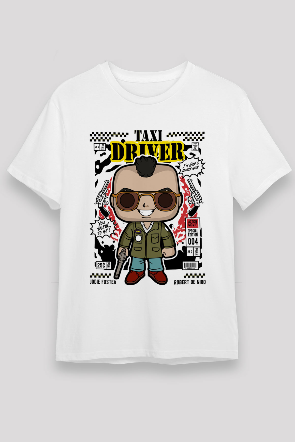 Taxi Driver Baskılı Unisex Beyaz Tişört