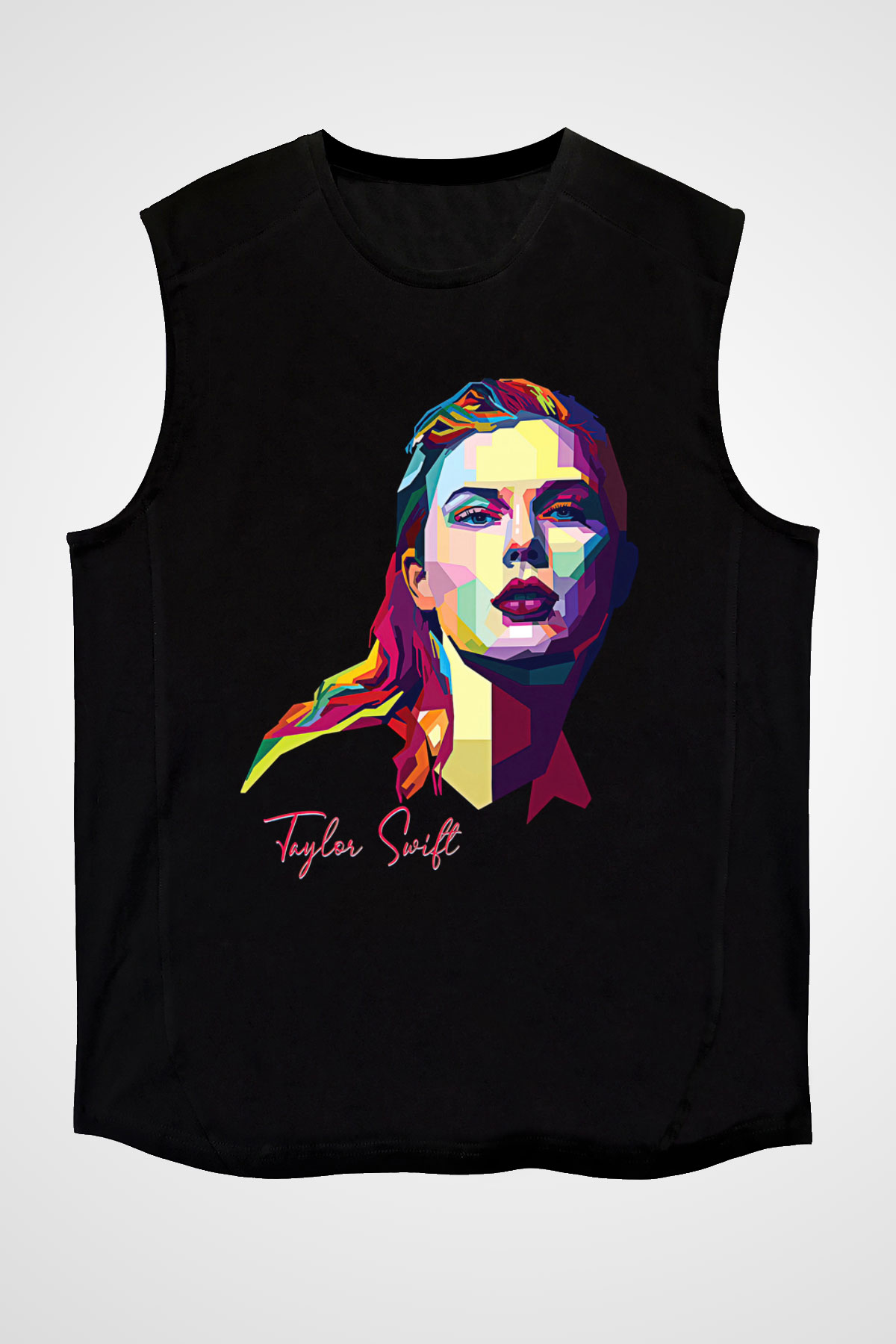 Taylor Swift Baskılı Baskılı Unisex Siyah Kolsuz Tişört - Tshirt