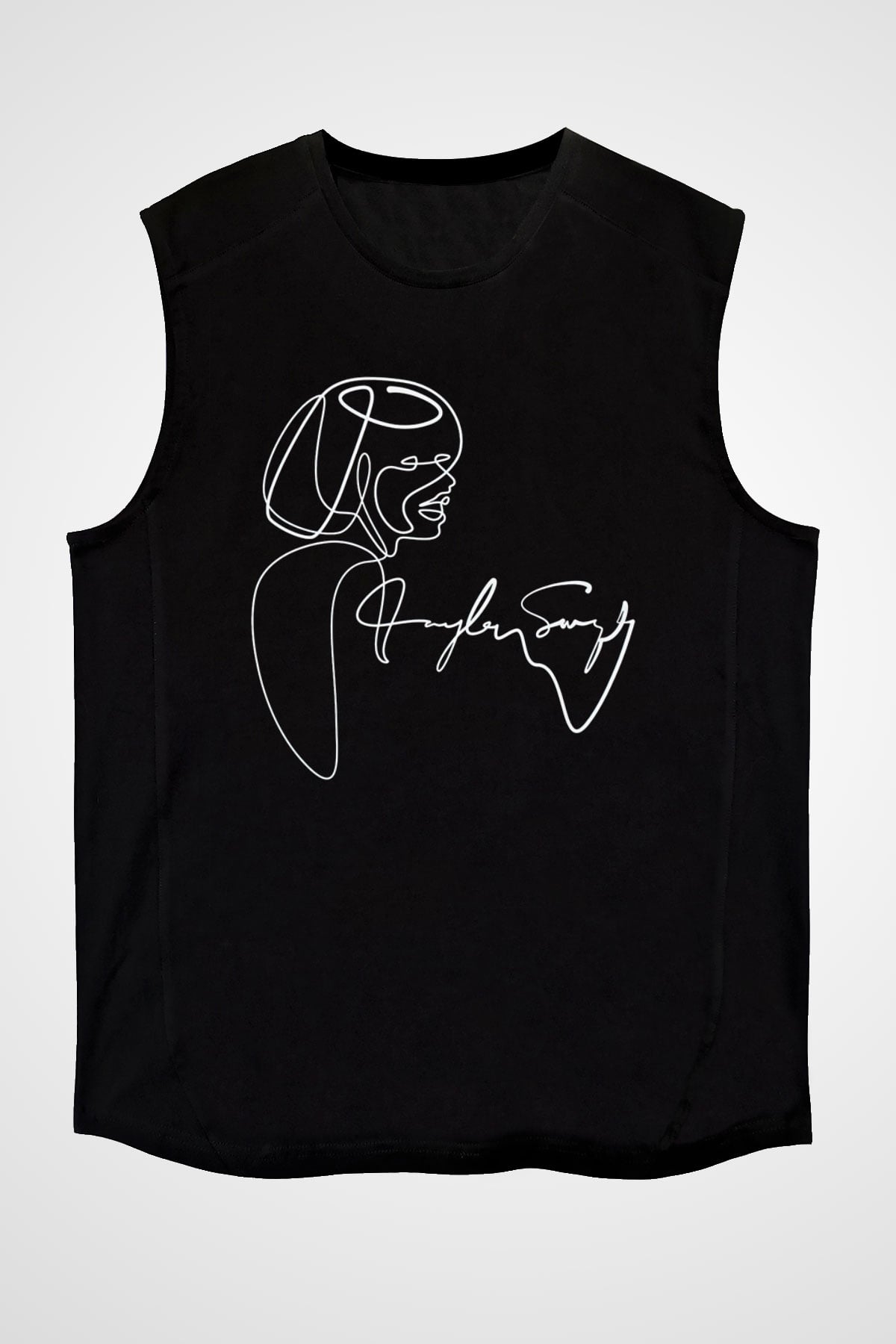 Taylor Swift Baskılı Baskılı Unisex Siyah Kolsuz Tişört - Tshirt