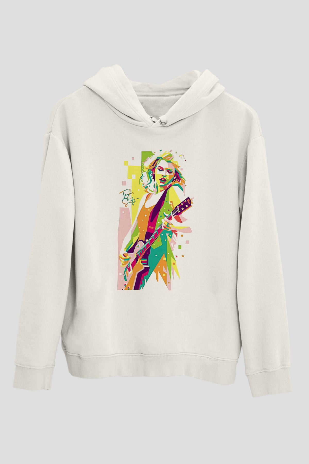 Taylor Swift Baskılı Beyaz Unisex Kapüşonlu Sweatshirt