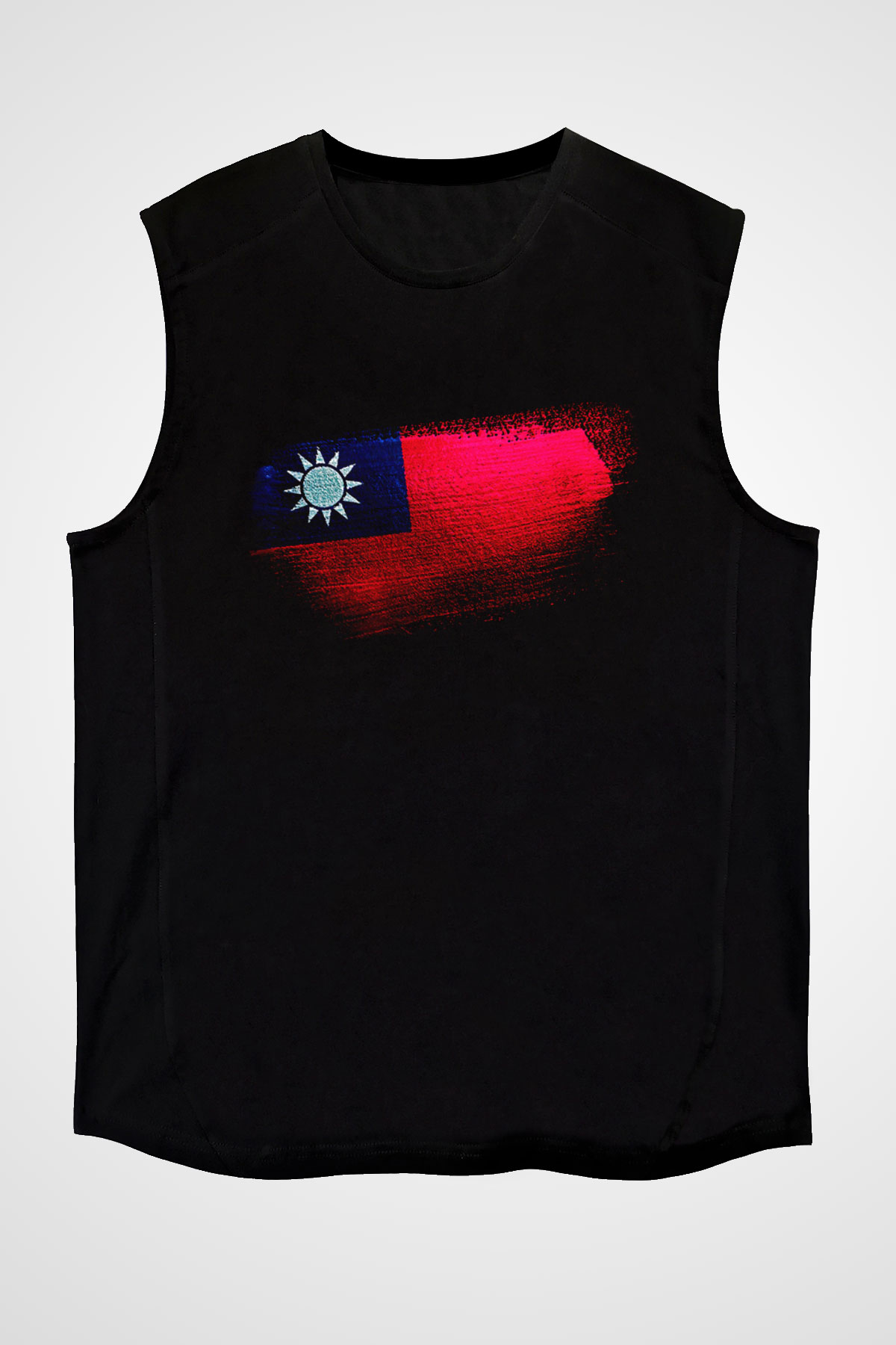 Tayvan - Taiwan Bayrağı Baskılı Unisex Siyah Kolsuz Tişört