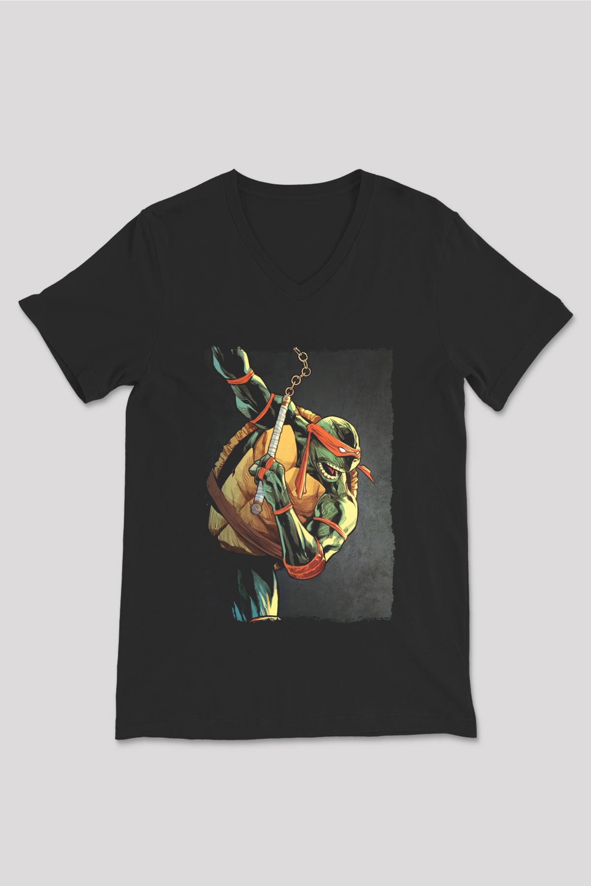 Teenage Mutant Ninja Turtles Ninja Kaplumbağalar Siyah Unisex V Yaka Tişört