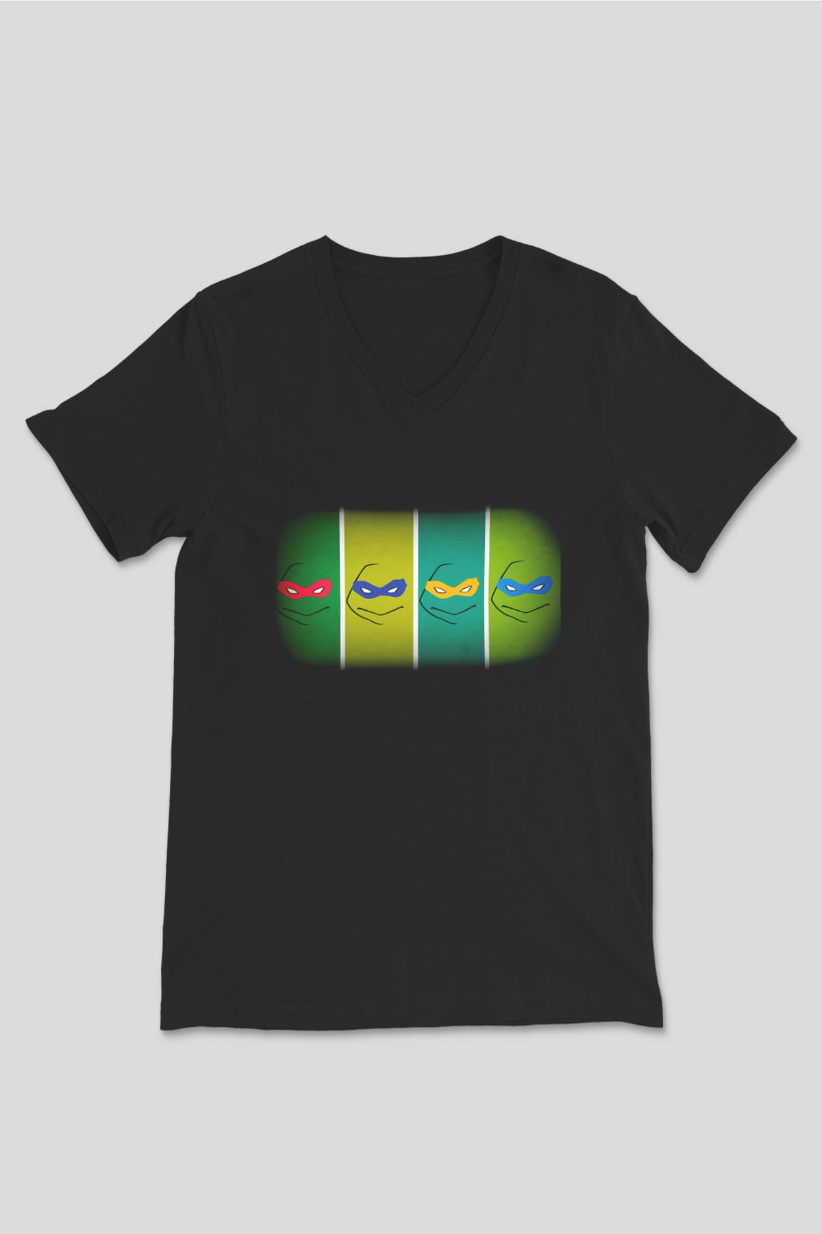 Teenage Mutant Ninja Turtles Ninja Kaplumbağalar Siyah Unisex V Yaka Tişört