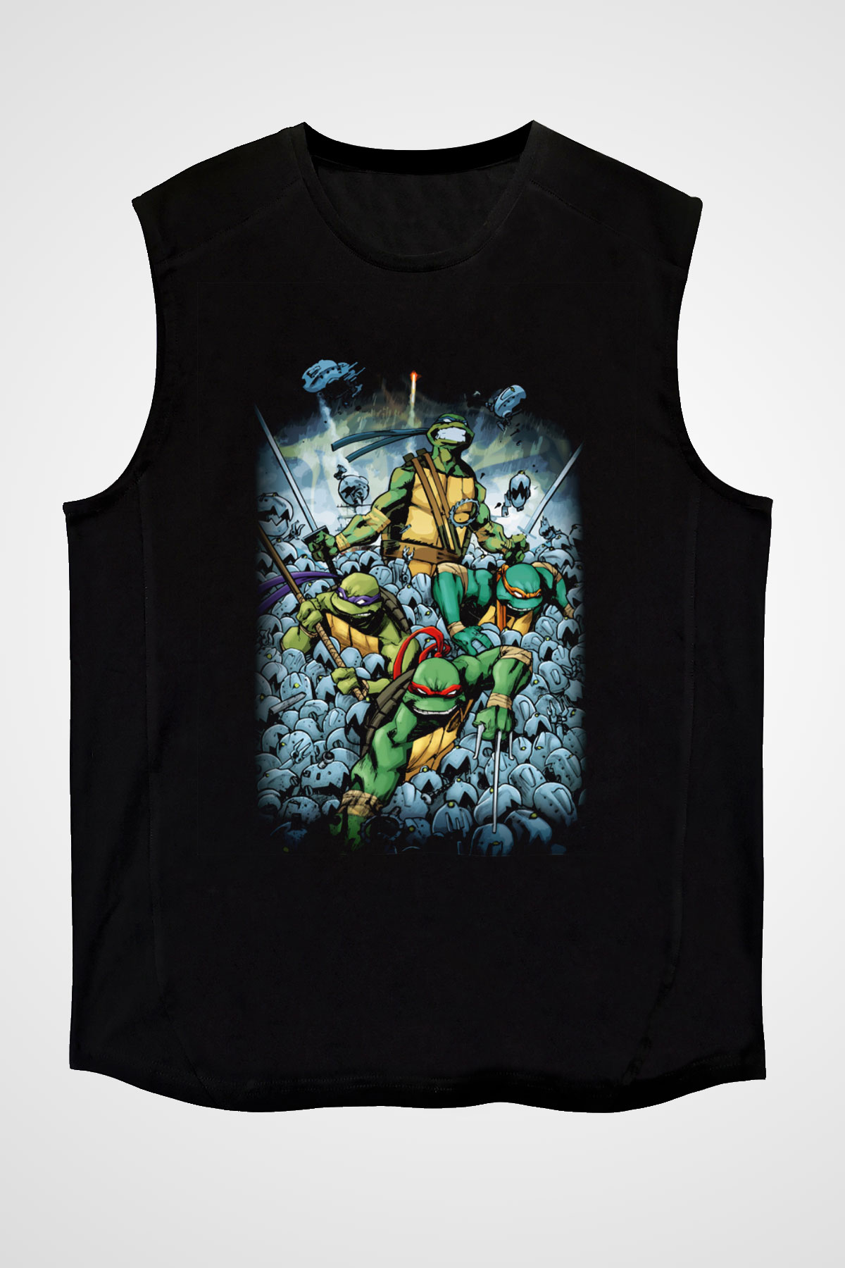 Teenage Mutant Ninja Turtles Ninja Kaplumbağalar Siyah Unisex Kolsuz Tişört