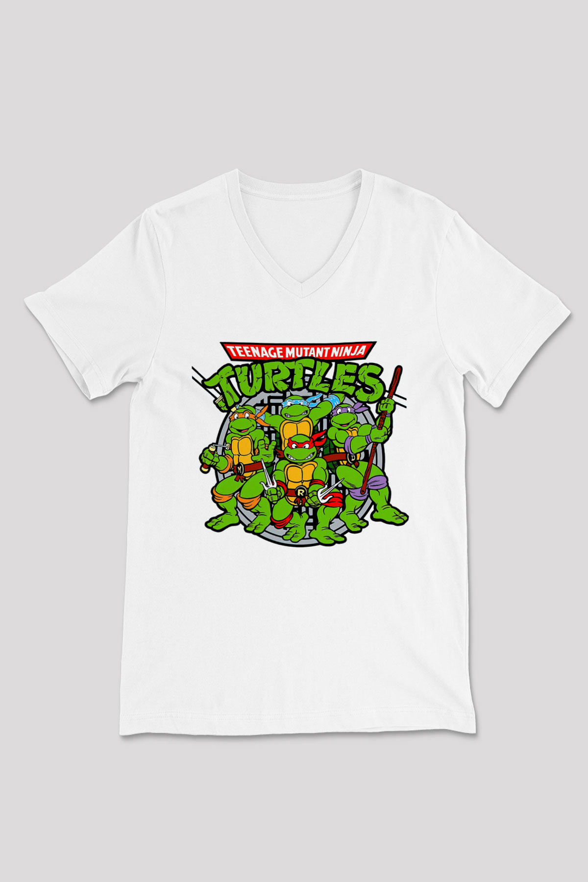 Teenage Mutant Ninja Turtles Ninja Kaplumbağalar Beyaz Unisex  V Yaka Tişört
