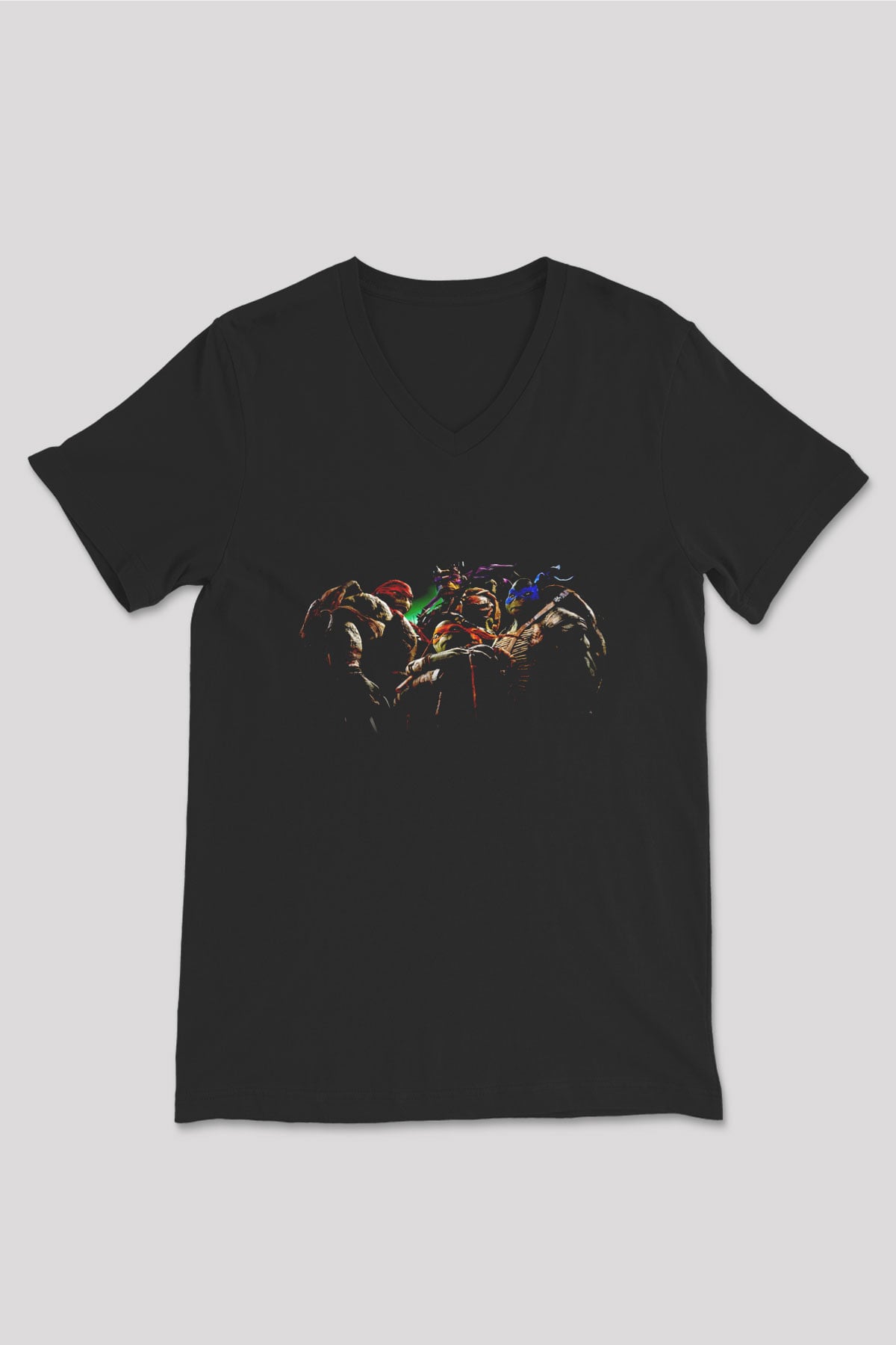Teenage Mutant Ninja Turtles Ninja Kaplumbağalar Siyah Unisex  V Yaka Tişört