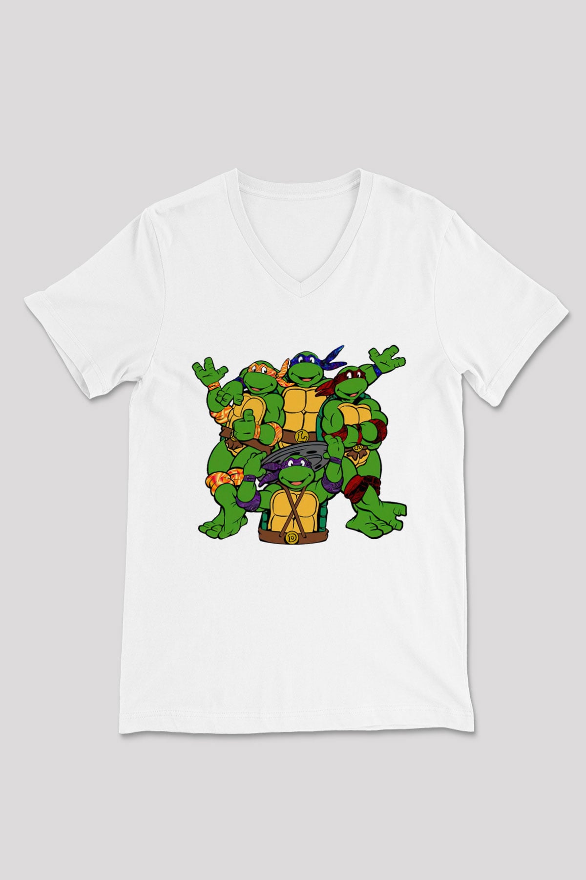 Teenage Mutant Ninja Turtles Ninja Kaplumbağalar Beyaz Unisex  V Yaka Tişört