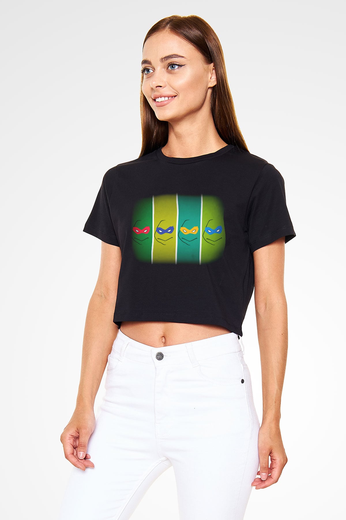 Teenage Mutant Ninja Turtles Ninja Kaplumbağalar Siyah Crop Top Tişört