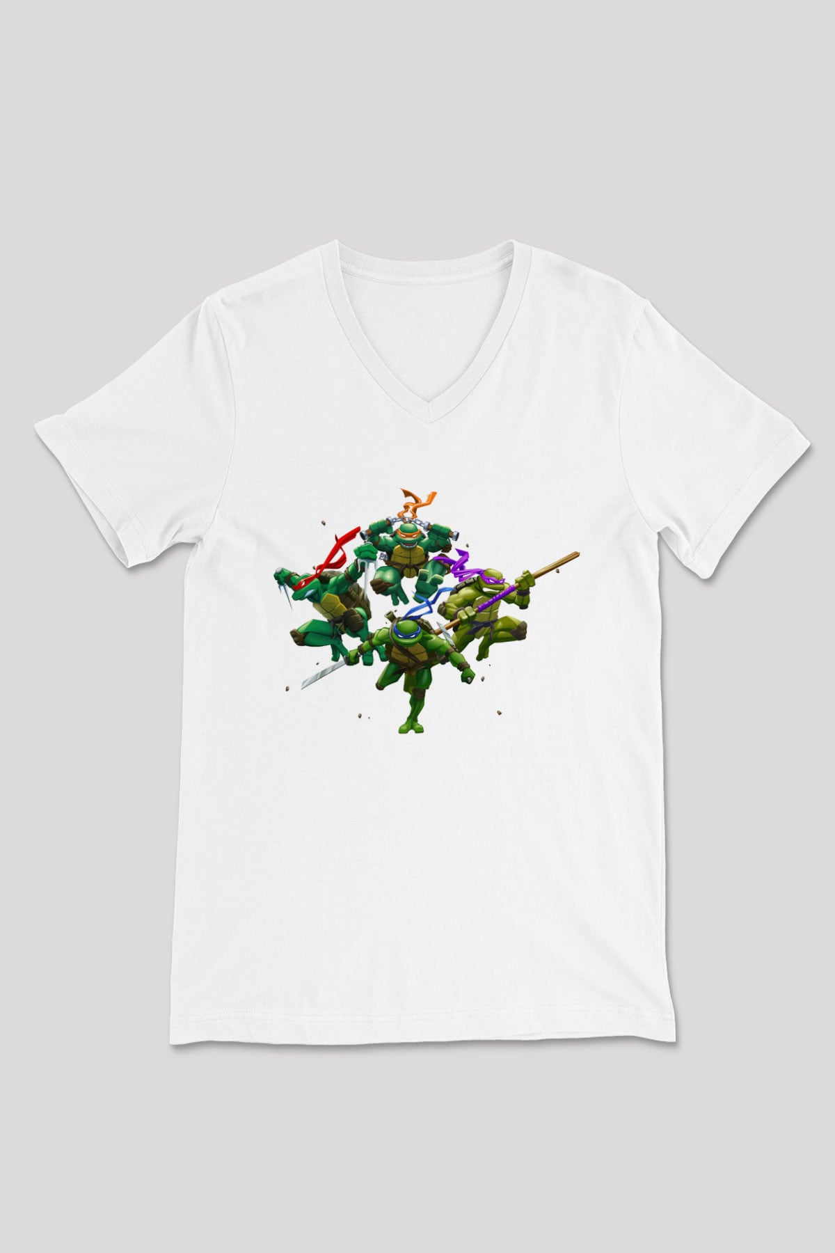 Teenage Mutant Ninja Turtles Ninja Kaplumbağalar Beyaz Unisex  V Yaka Tişört