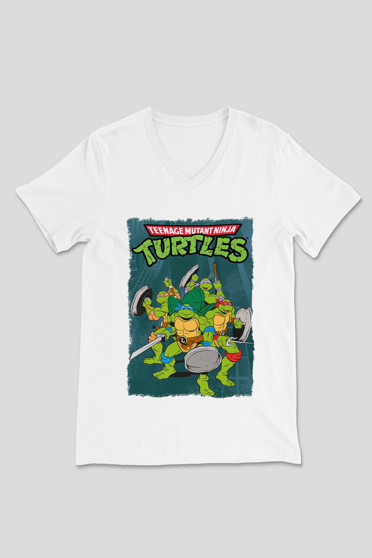 Teenage Mutant Ninja Turtles Ninja Kaplumbağalar Beyaz Unisex V Yaka Tişört