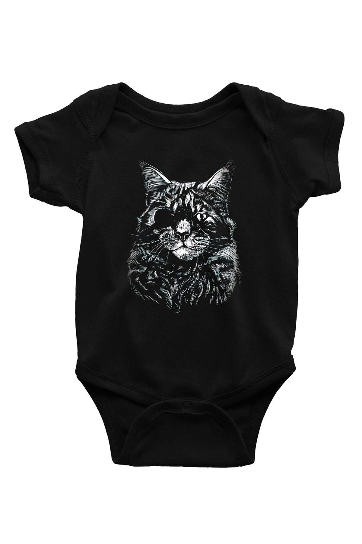 Tek Gözlü Kedi BaskılıSiyah  Bebek Body - Zıbın
