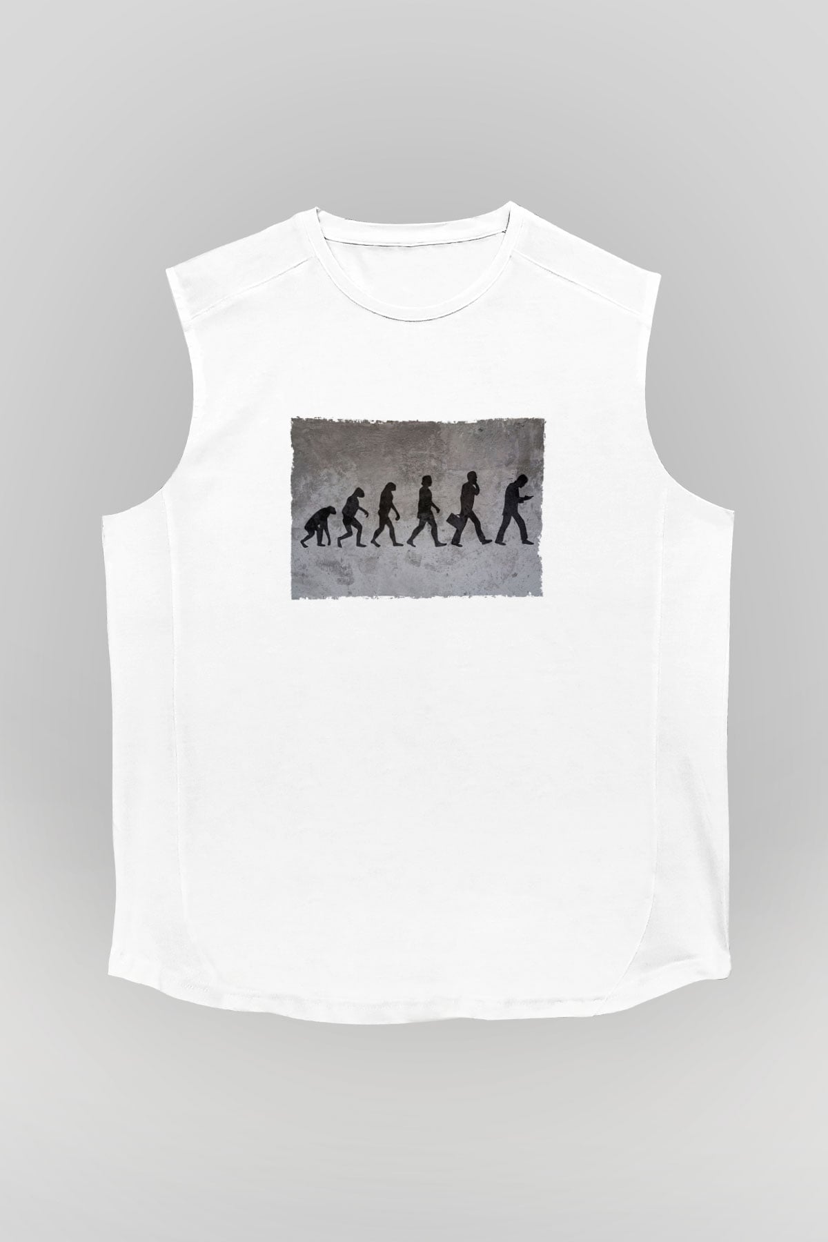 Telefona Evrim Baskılı Unisex Kolsuz Beyaz Tişört - Tshirt