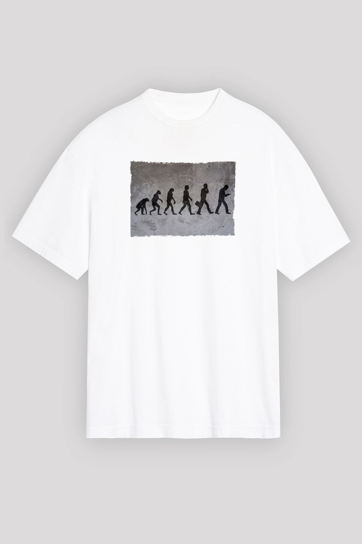 Telefona Evrim Baskılı Unisex Oversize Beyaz Tişört - Tshirt