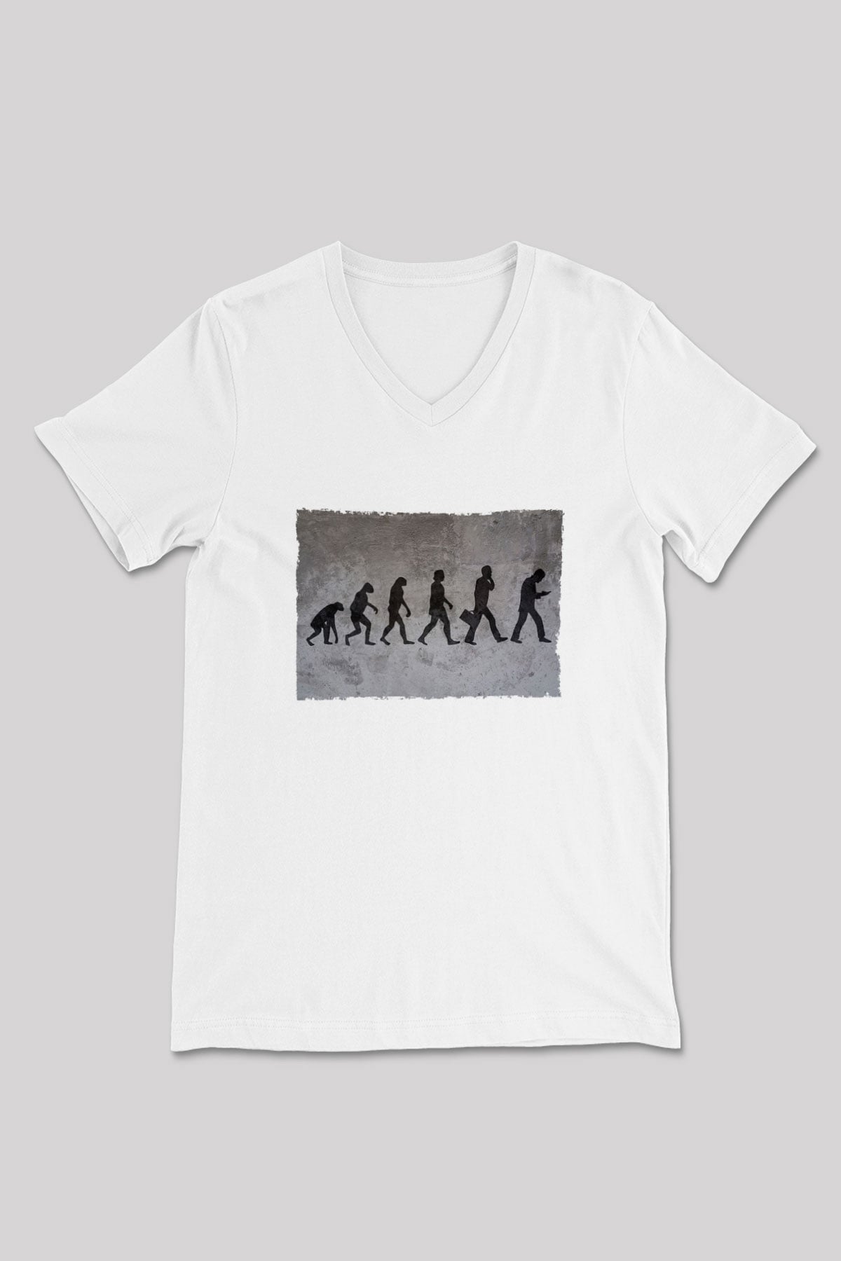 Telefona Evrim Baskılı Unisex V Yaka Beyaz Tişört - Tshirt