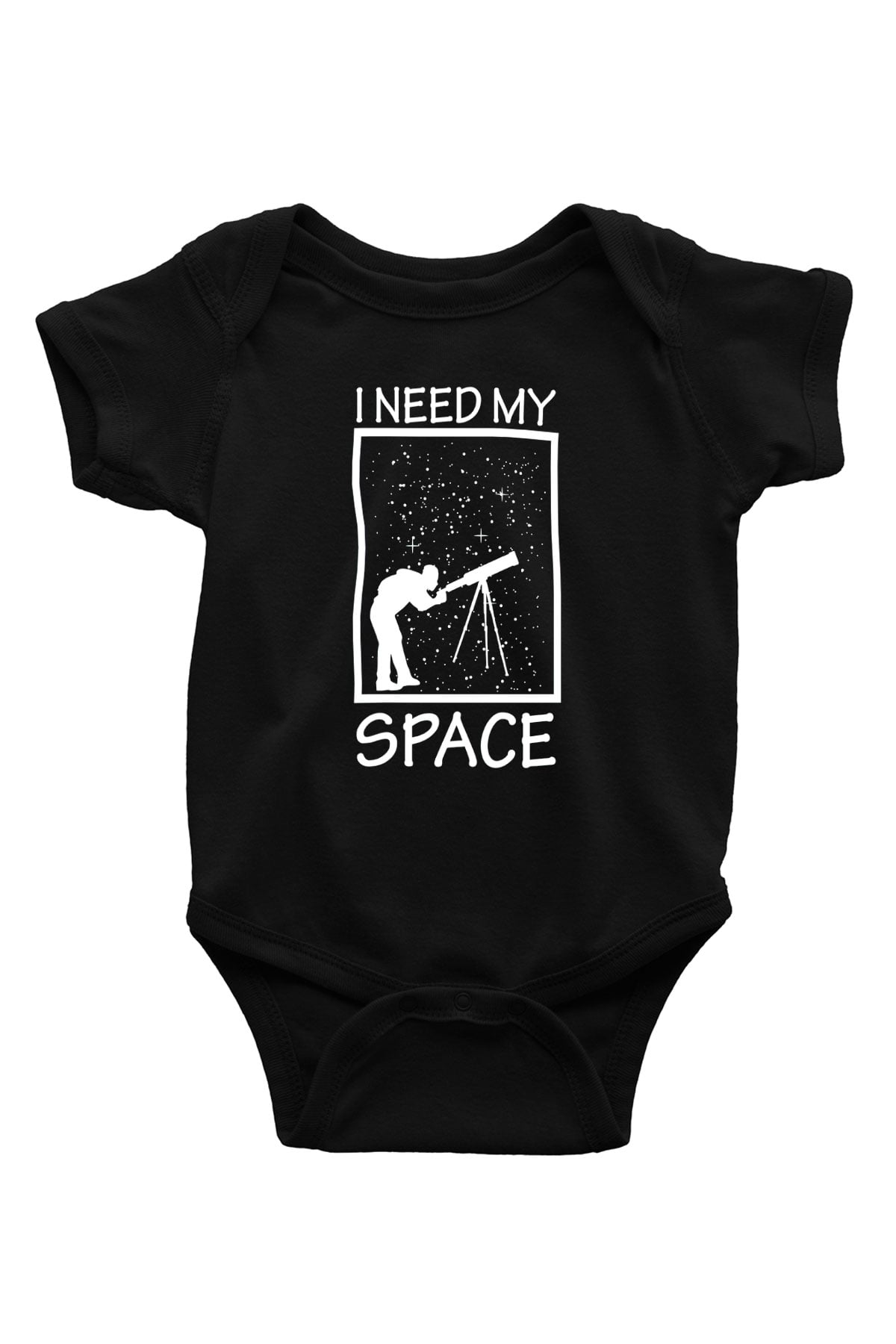 Teleskop Astronomi Baskılı Unisex  Siyah Bebek Body - Zıbın