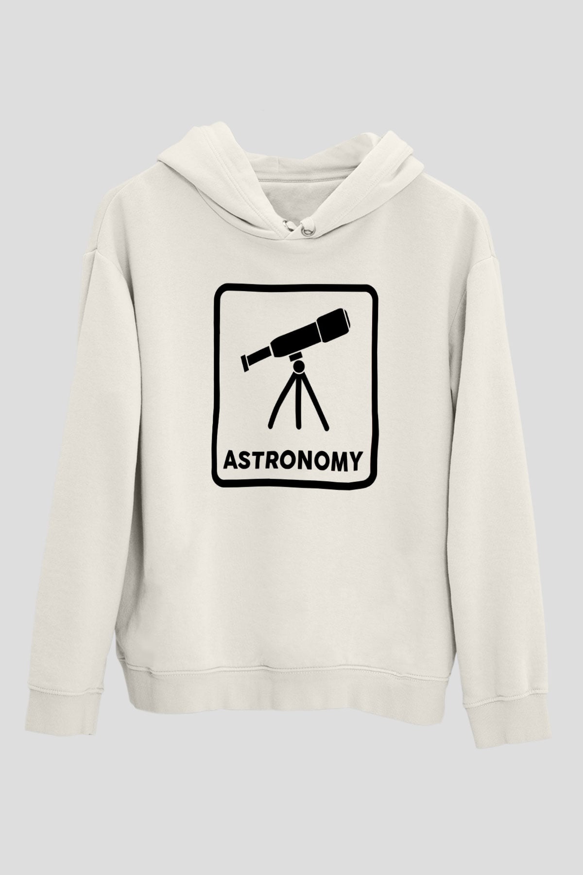 Teleskop Baskılı Unisex Ekru Hoodie