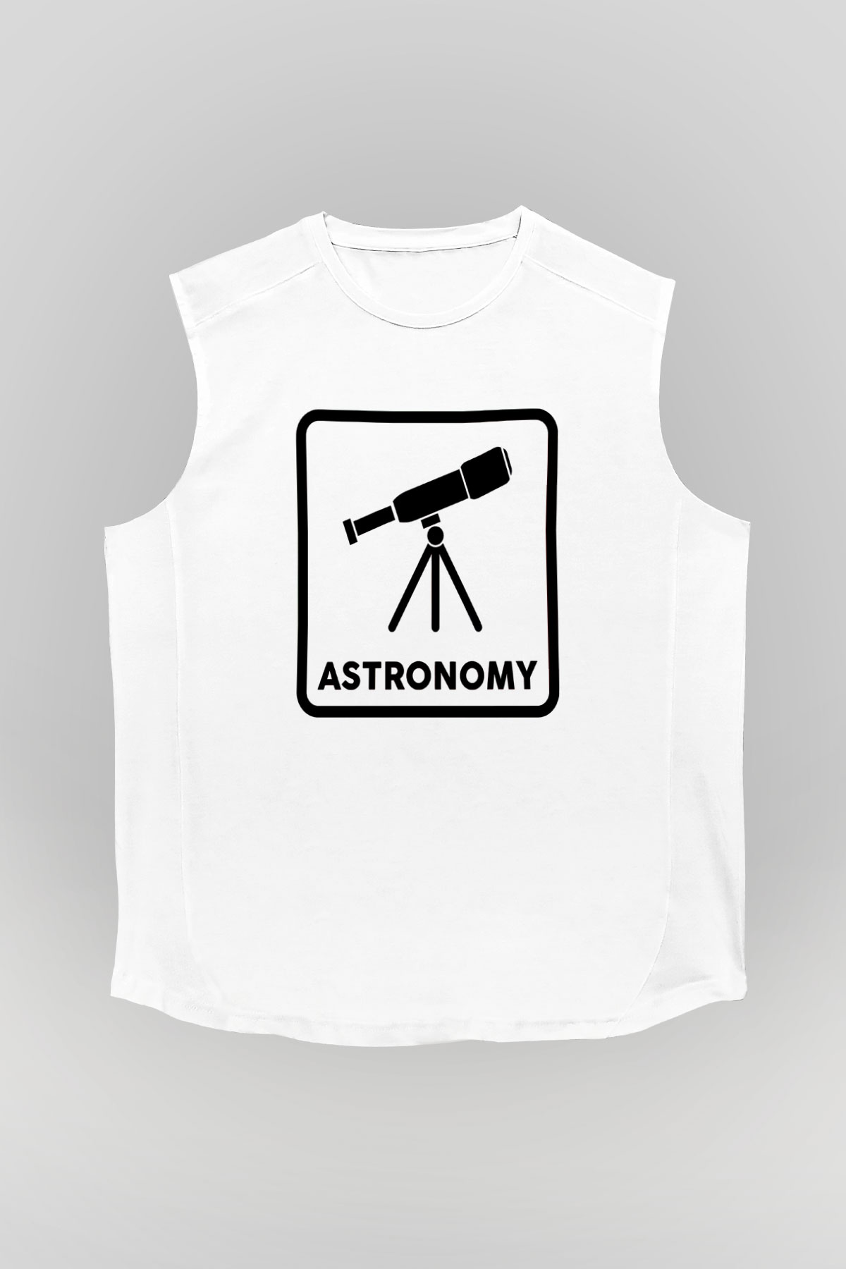 Teleskop Baskılı Unisex Kolsuz Beyaz Tişört - Tshirt