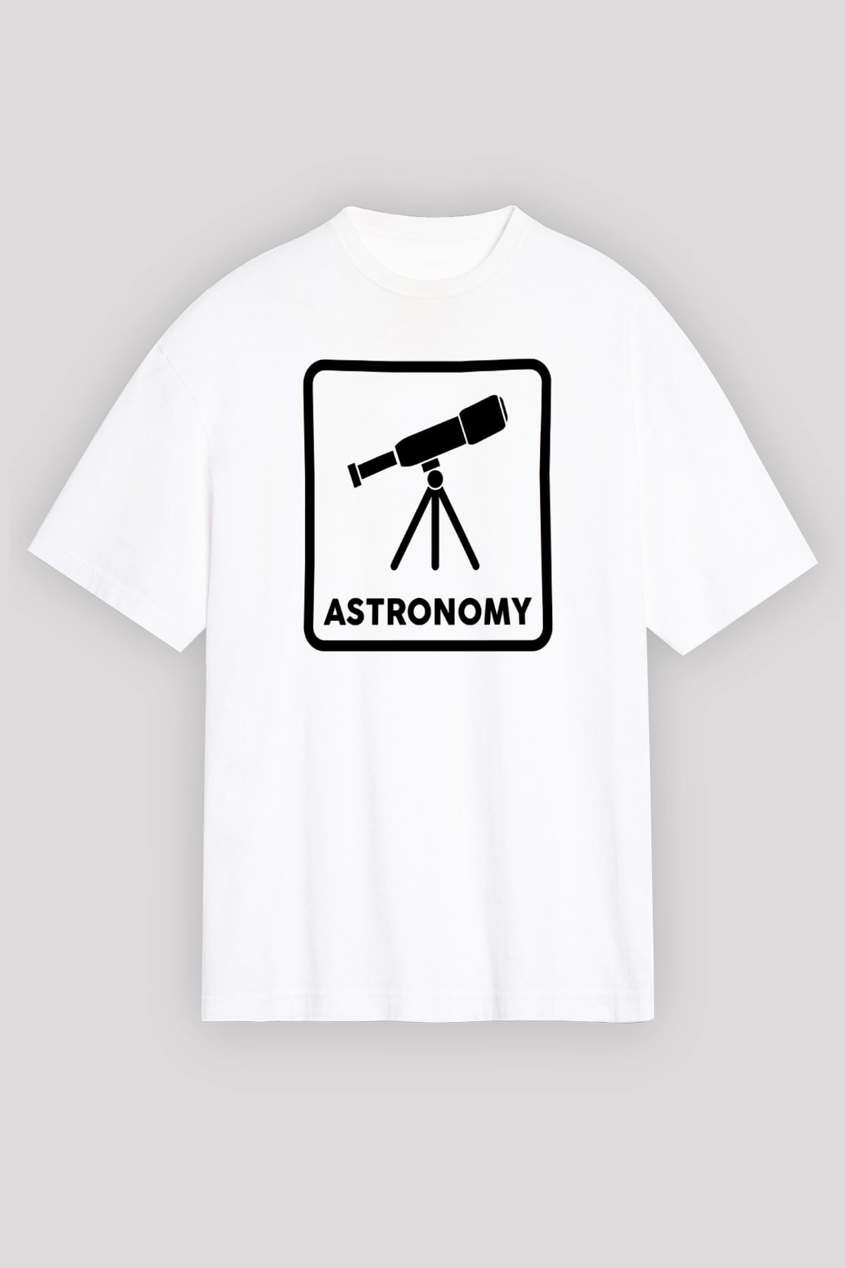 Teleskop Baskılı Unisex Oversize Beyaz Tişört - Tshirt