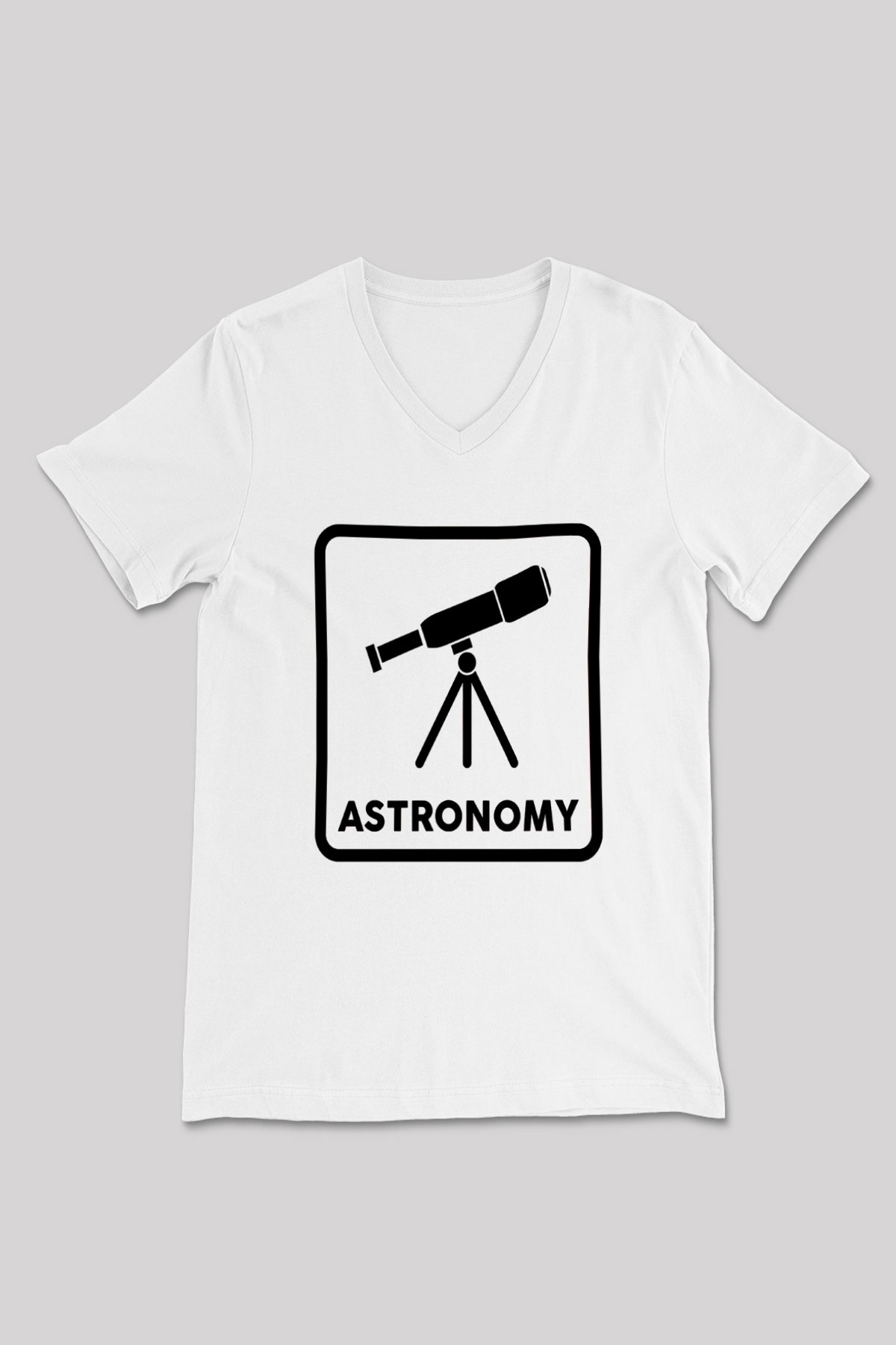 Teleskop Baskılı Unisex V Yaka Beyaz Tişört - Tshirt