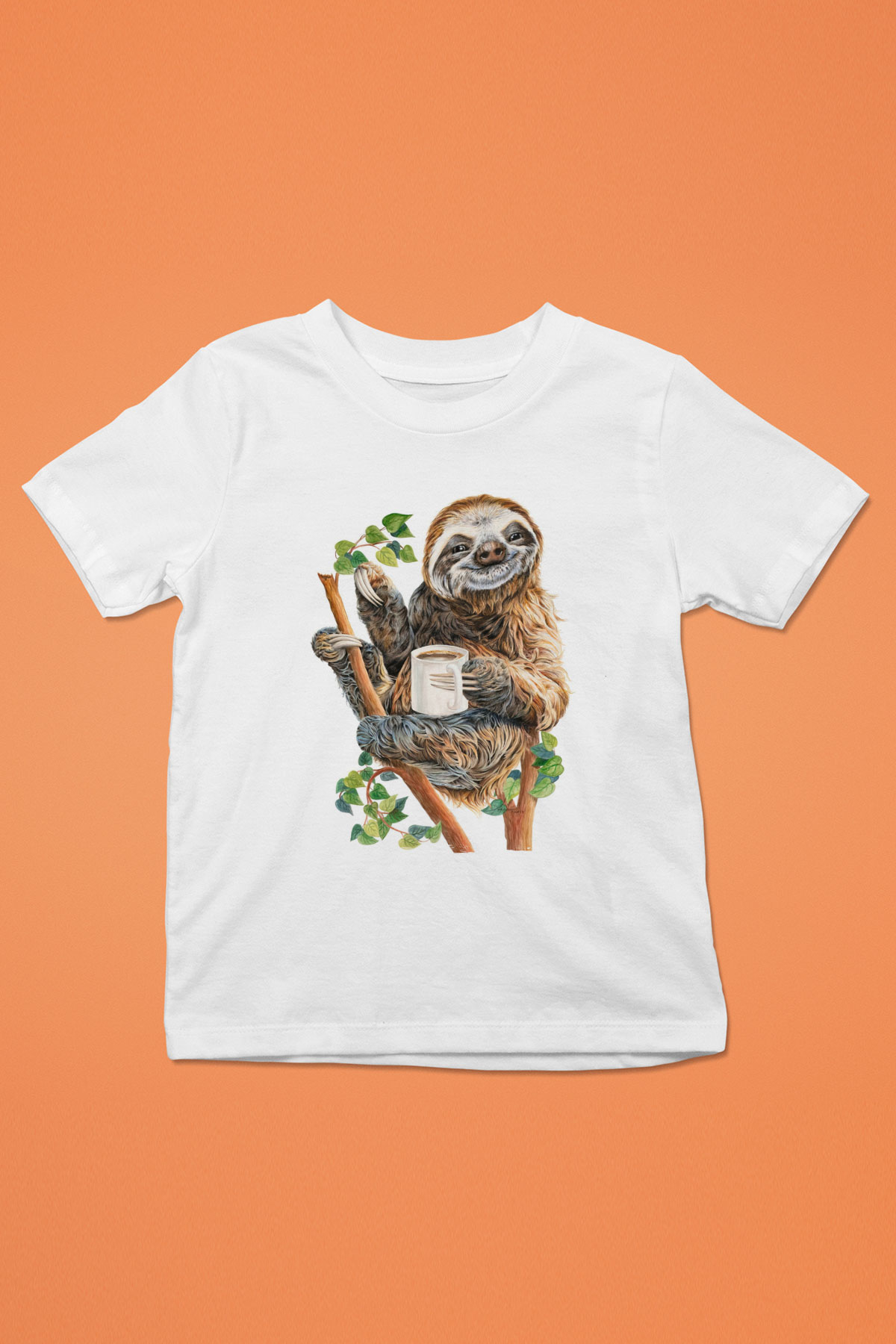 Tembel Hayvan Baskılı Unisex Beyaz  Çocuk Tişört