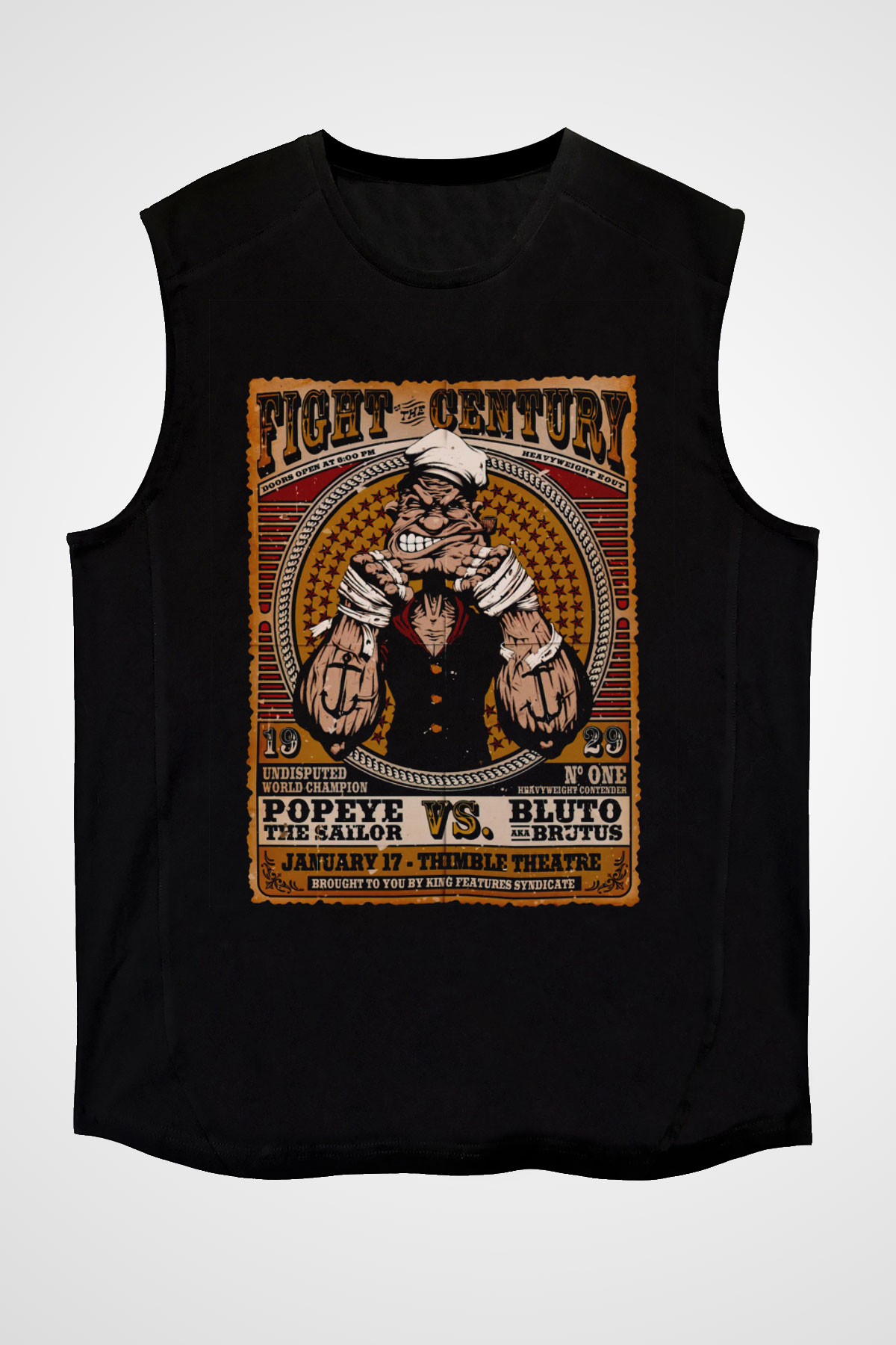 Temel Reis Popeye Baskılı Unisex Siyah  Kolsuz Tişört