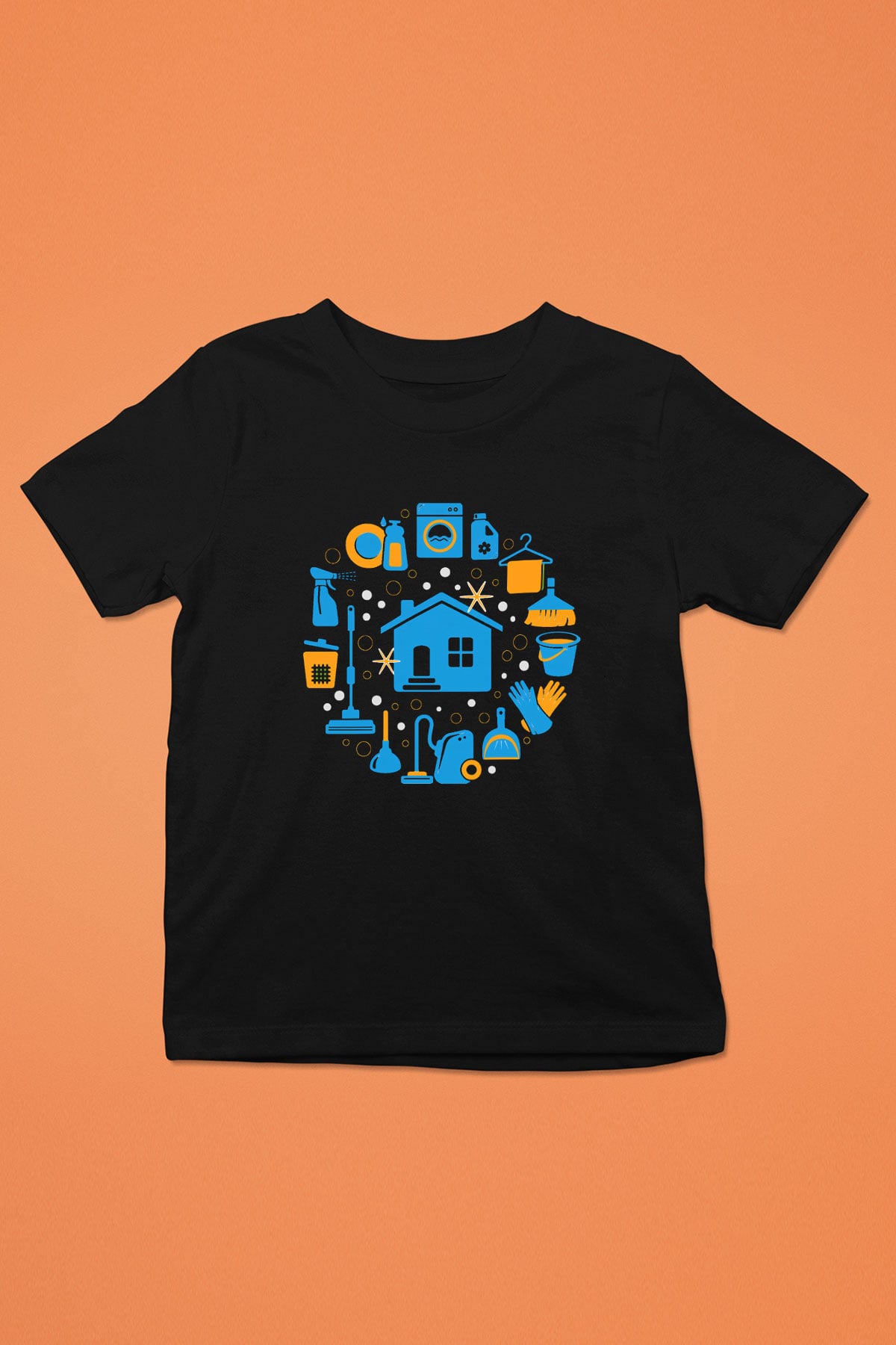 Temizlik Hizmeti Baskılı Siyah Unisex Çocuk Tişört