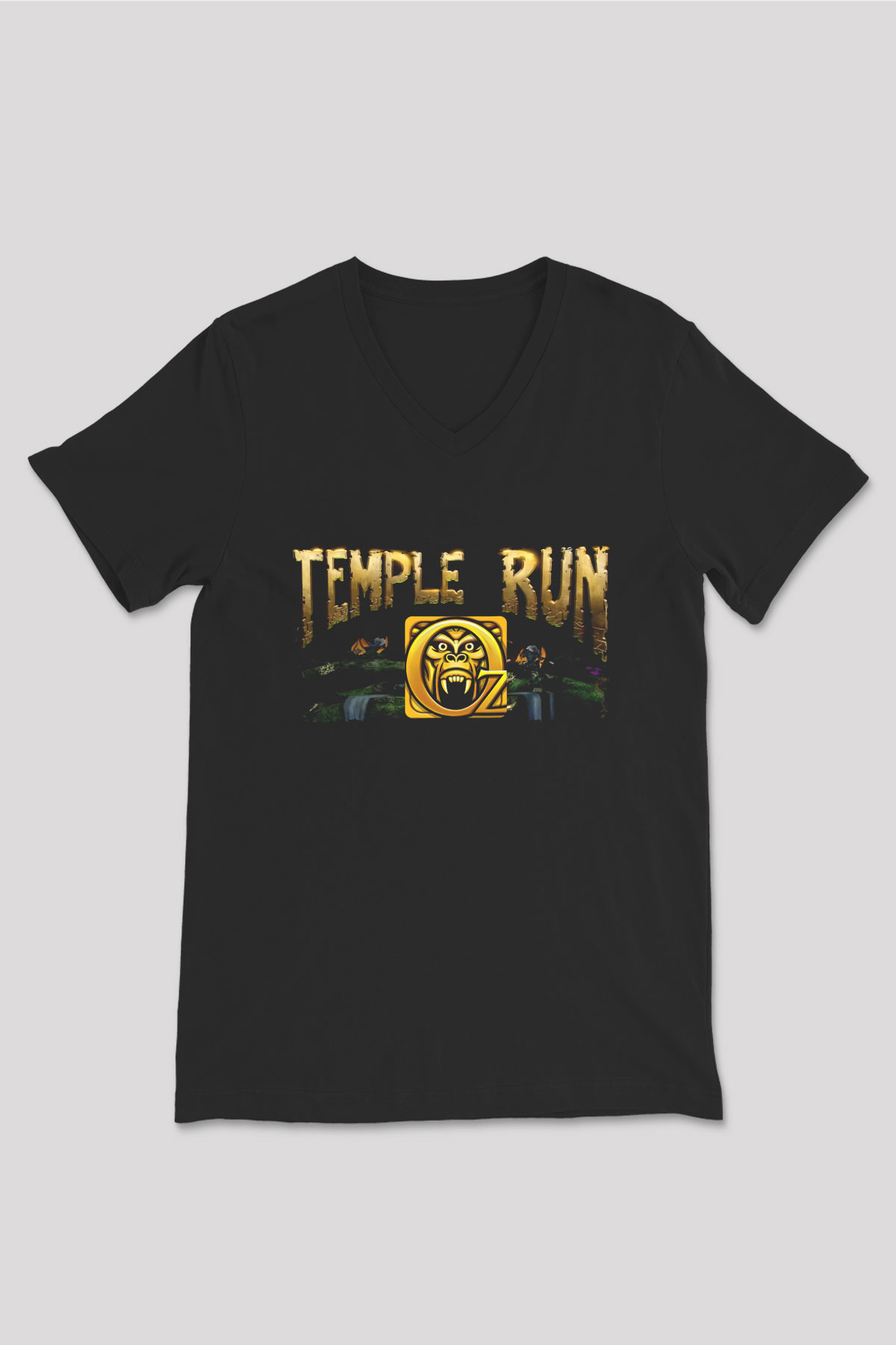 Temple Run Siyah Unisex V Yaka Tişört