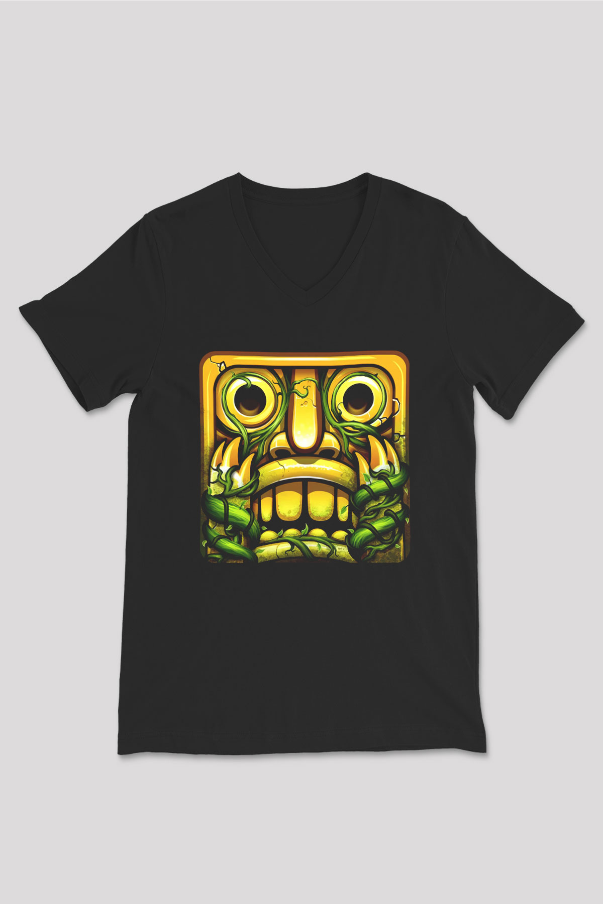 Temple Run Siyah Unisex V Yaka Tişört