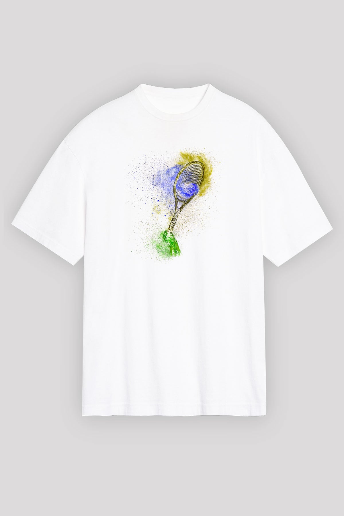 Tenis Baskılı Unisex Beyaz Oversize Tişört - Tshirt