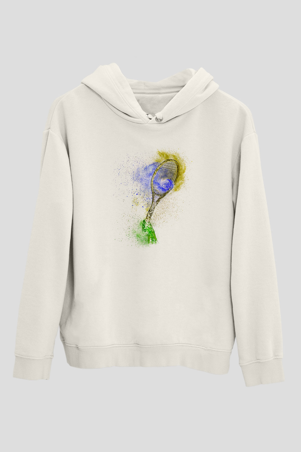 Tenis Baskılı Unisex Ekru Hoodie