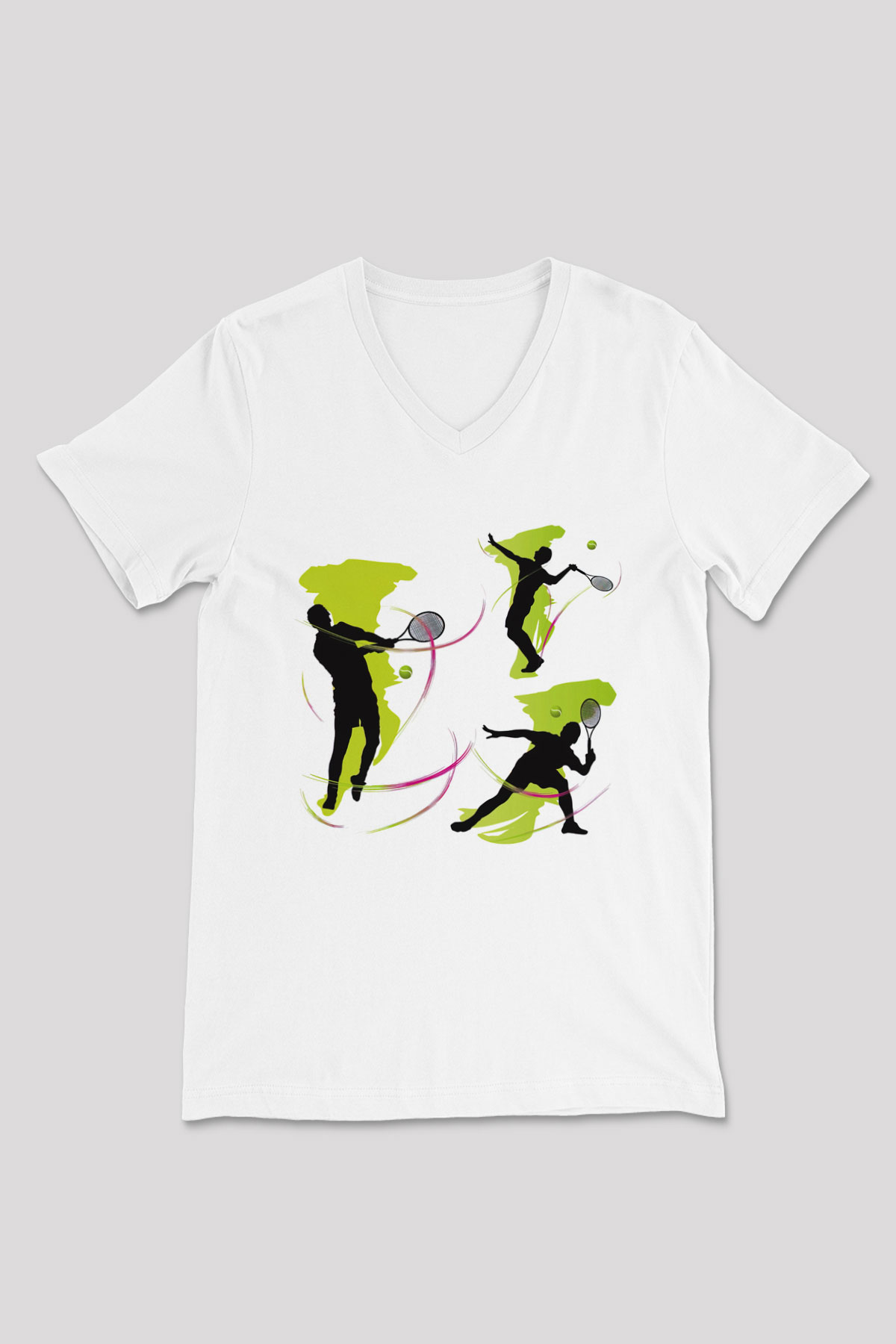 Tenis Beyaz Unisex V Yaka Tişört T-Shirt