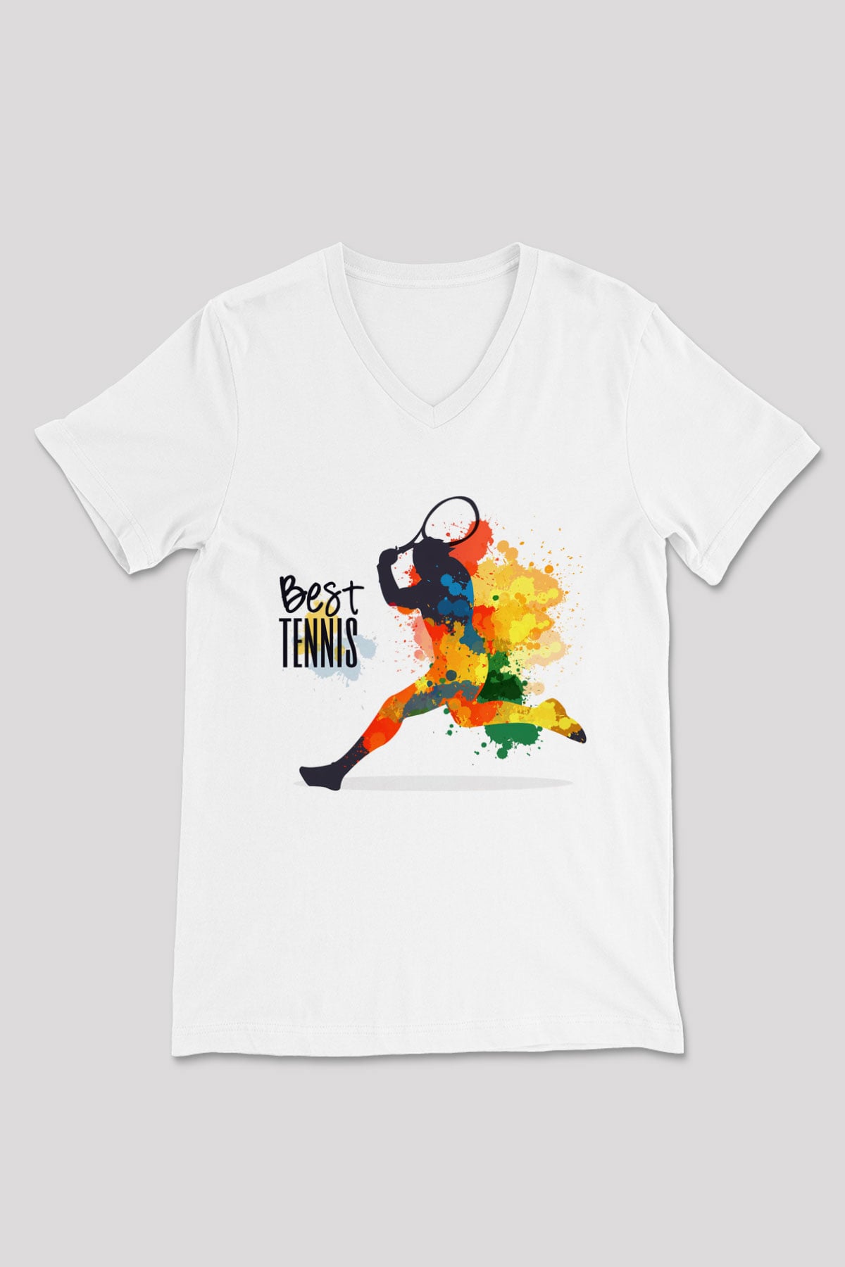 Tenis Beyaz Unisex V Yaka Tişört T-Shirt