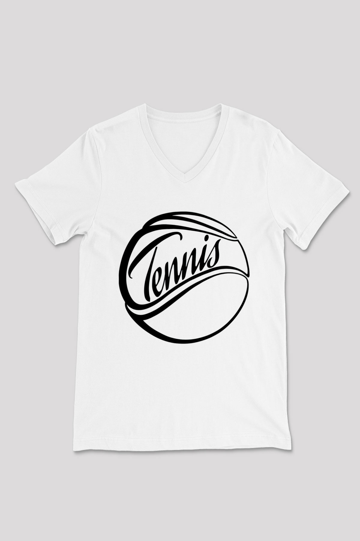 Tenis Beyaz Unisex V Yaka Tişört T-Shirt