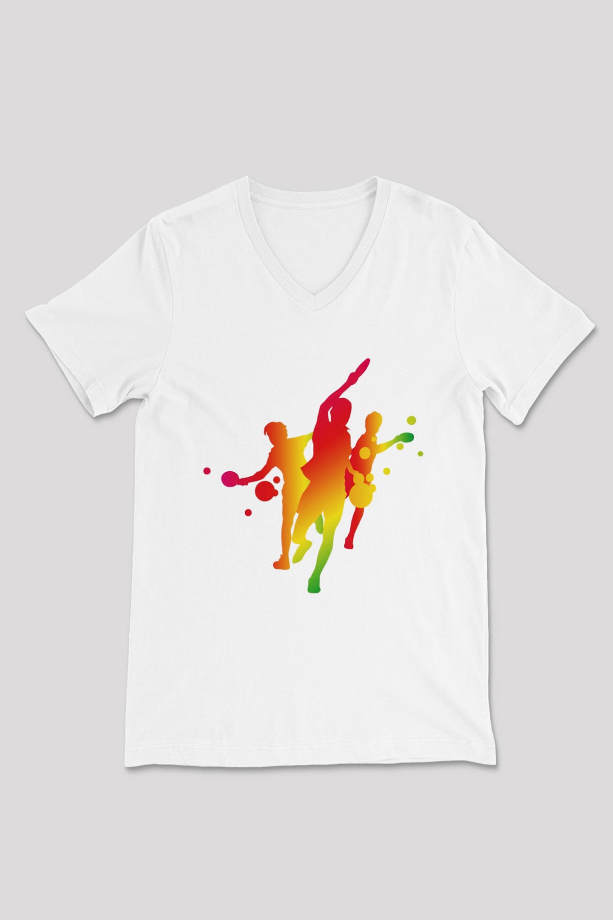 Tenis Beyaz Unisex V Yaka Tişört T-Shirt