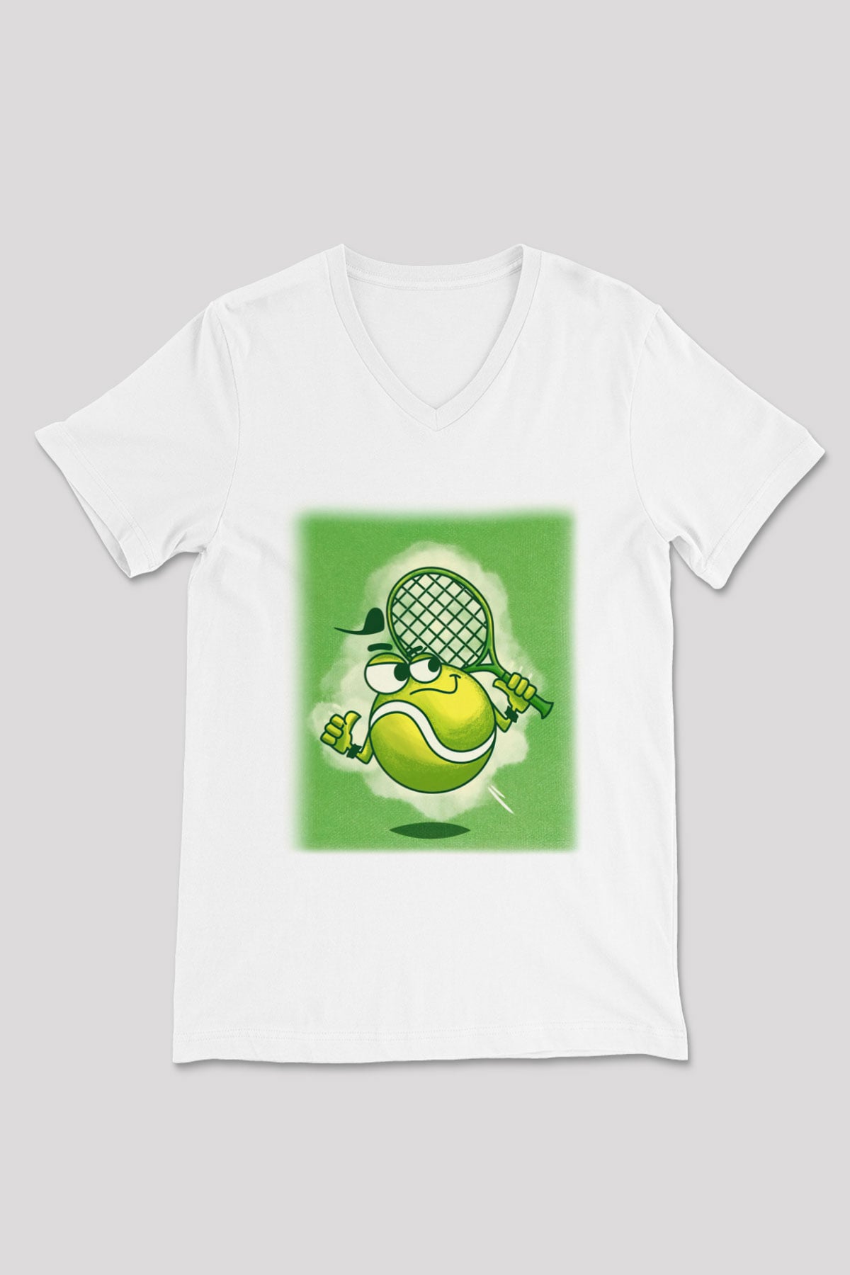 Tenis Beyaz Unisex V Yaka Tişört T-Shirt