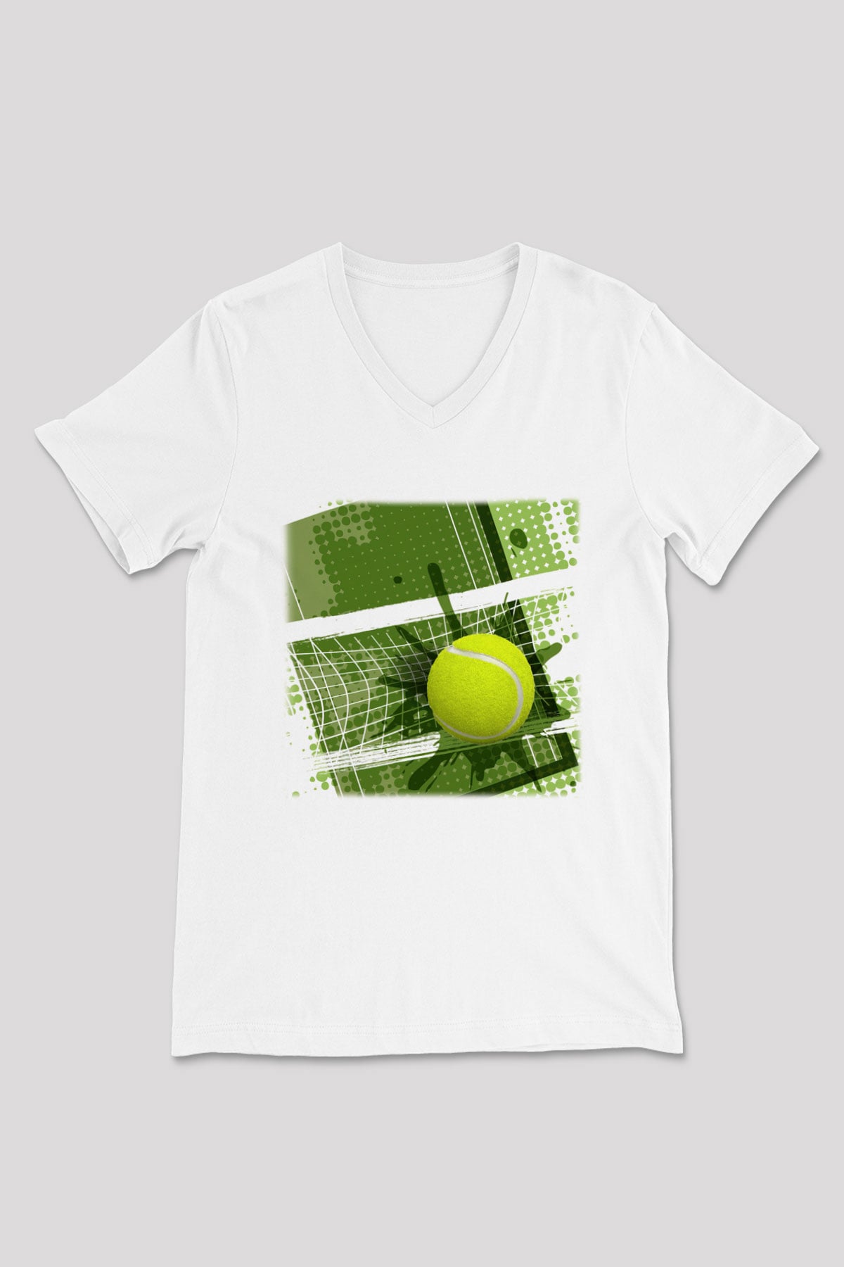 Tenis Beyaz Unisex V Yaka Tişört T-Shirt